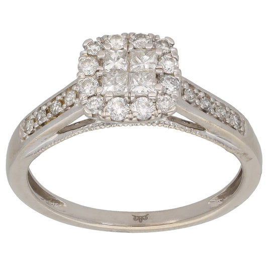 9ct White Gold 0.50ct Diamond Cluster Ring Size M