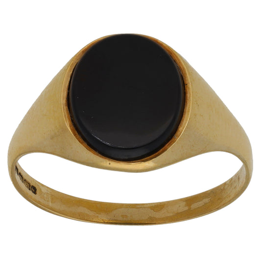 9ct Gold Onyx Plain Single Stone Signet Ring Size T