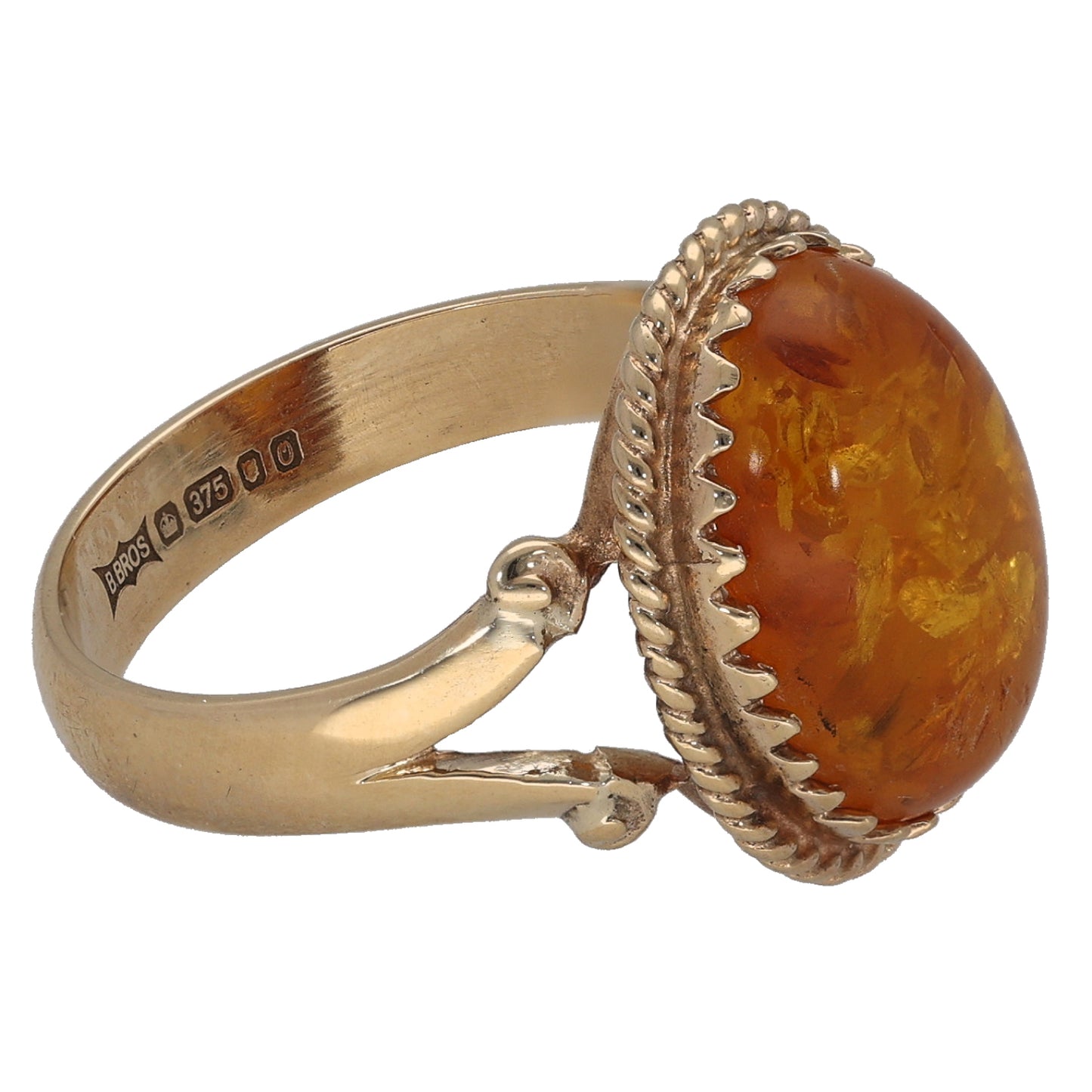 9ct Gold Amber Single Stone Ring Size O