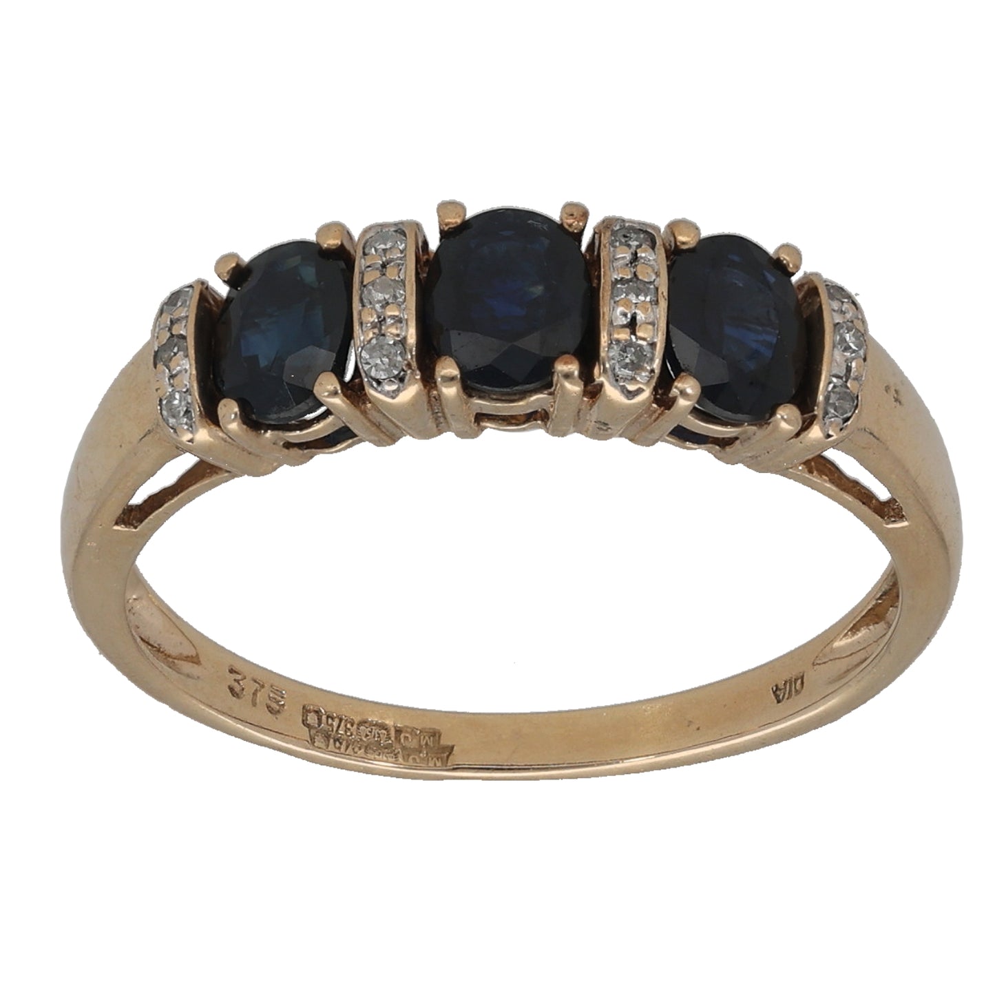 9ct Gold 0.06ct Diamond & Sapphire Half Eternity Ring Size O