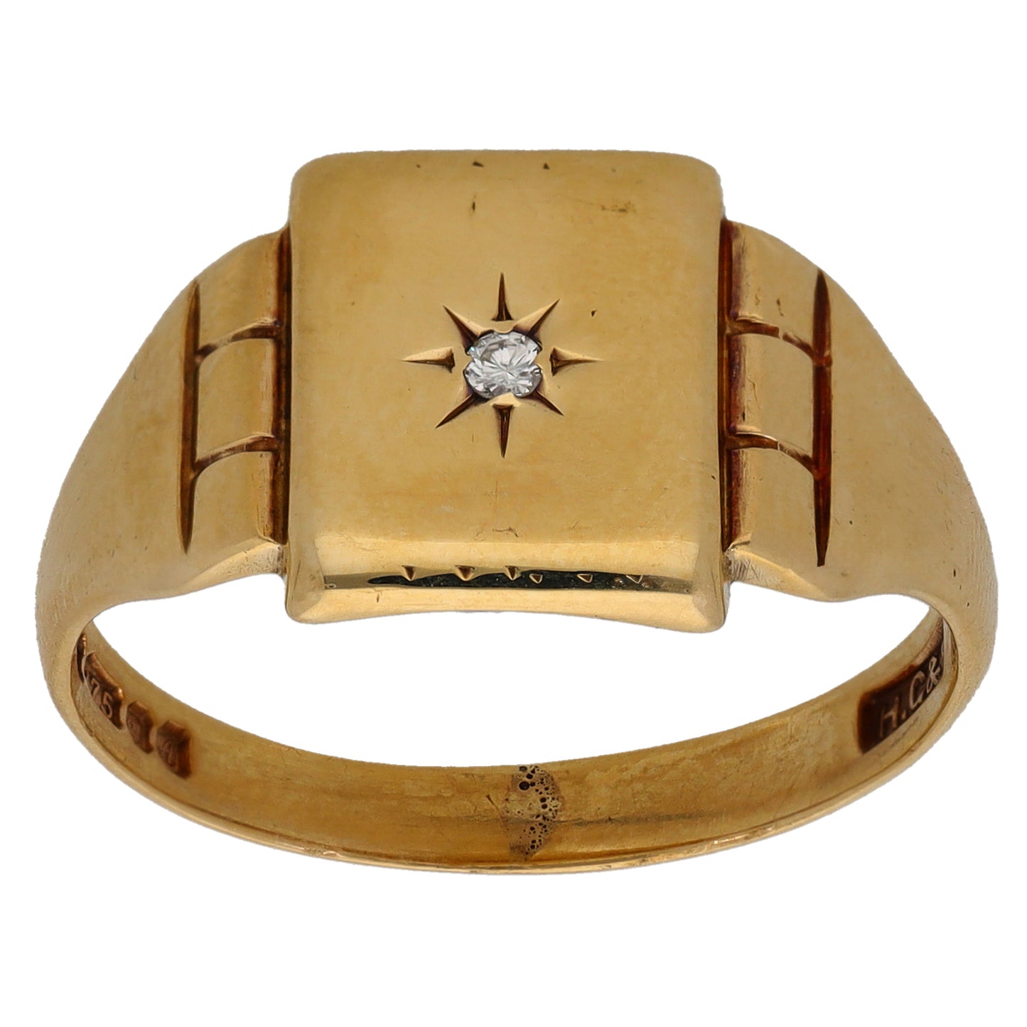 9ct Gold 0.03ct Diamond Single Stone Signet Ring Size W