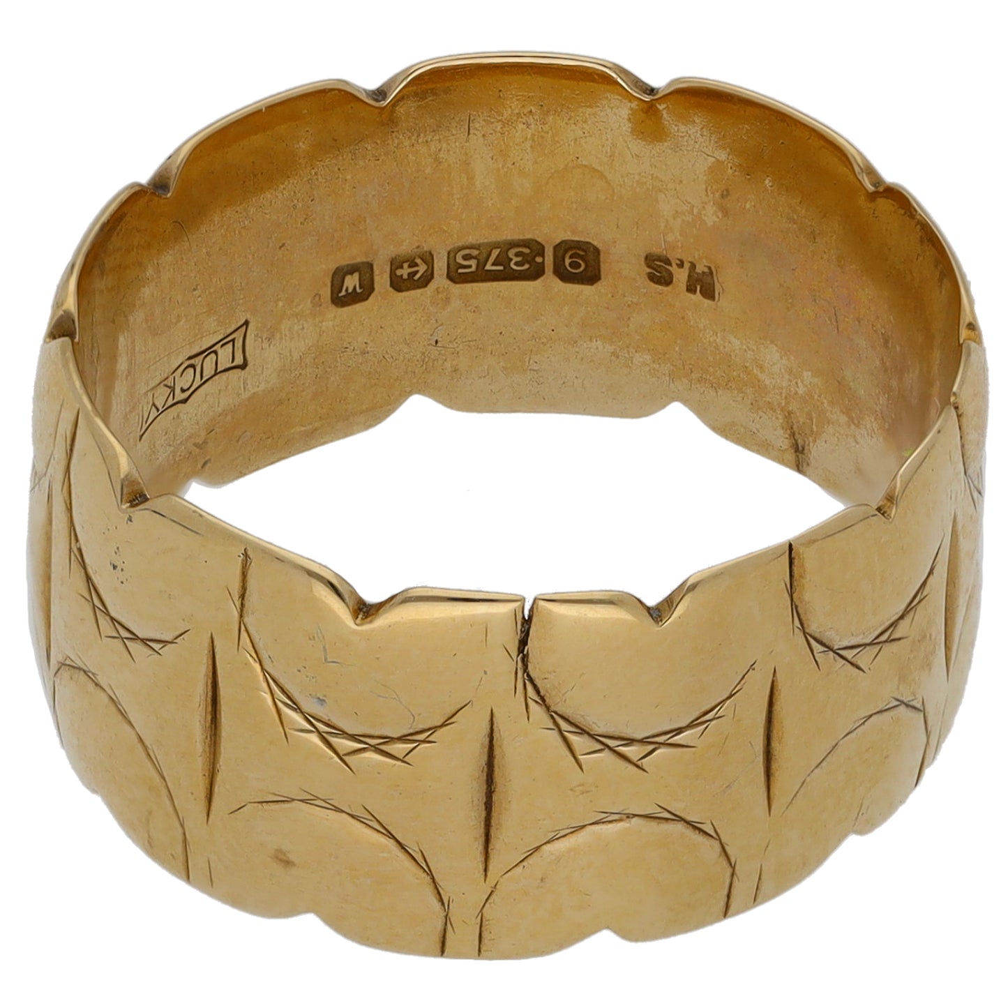 9ct Gold Patterned Wedding Ring Size M