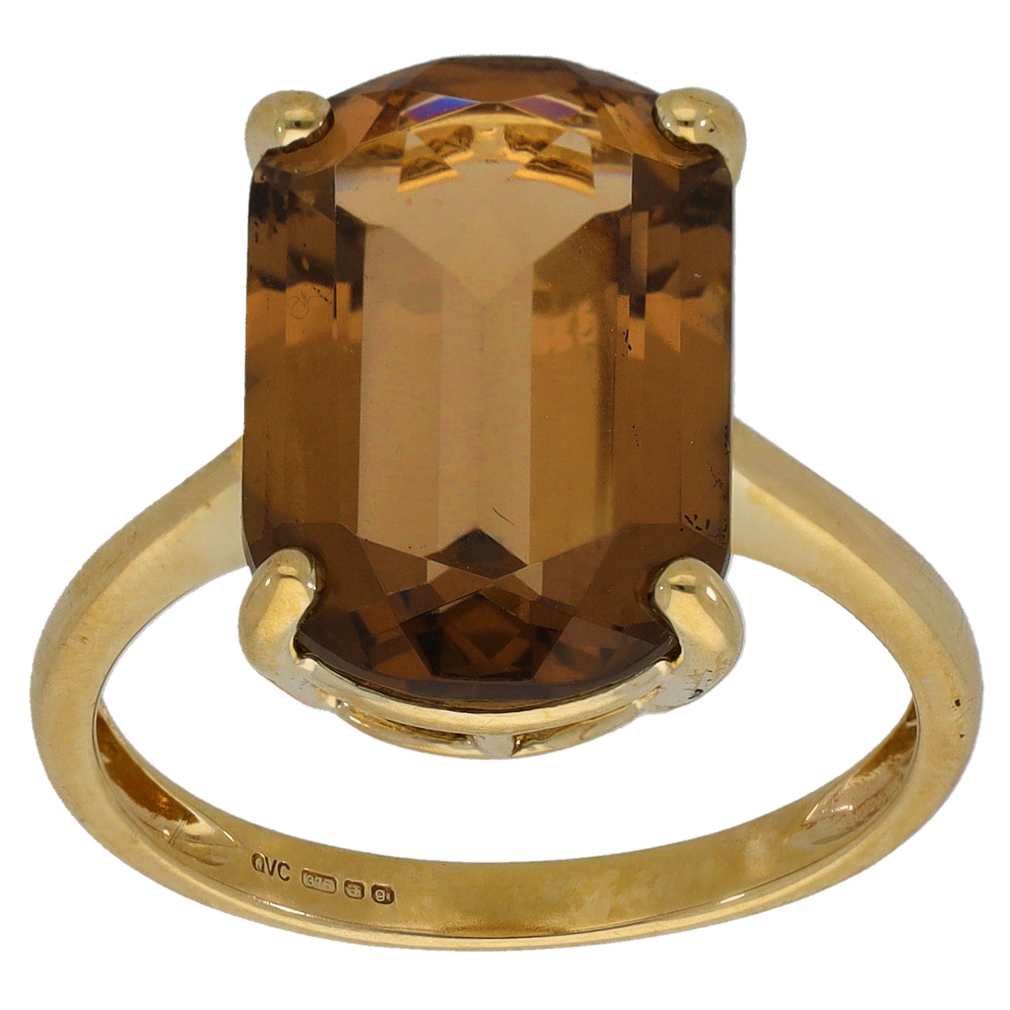 9ct Gold Smoky Quartz Single Stone Ring Size Q