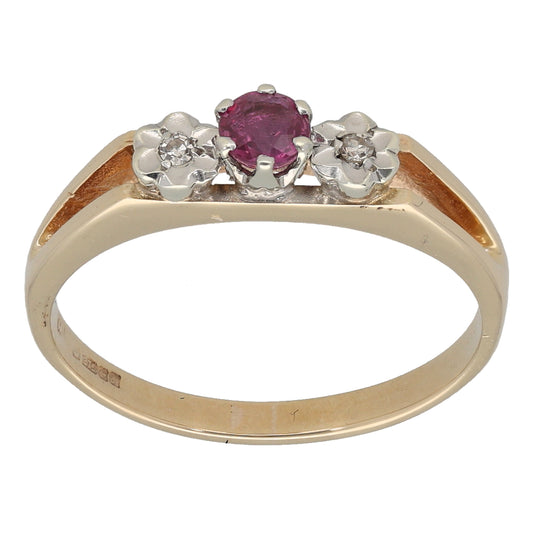 9ct Gold Sapphire & 0.02ct Diamond Three Stone Ring Size P