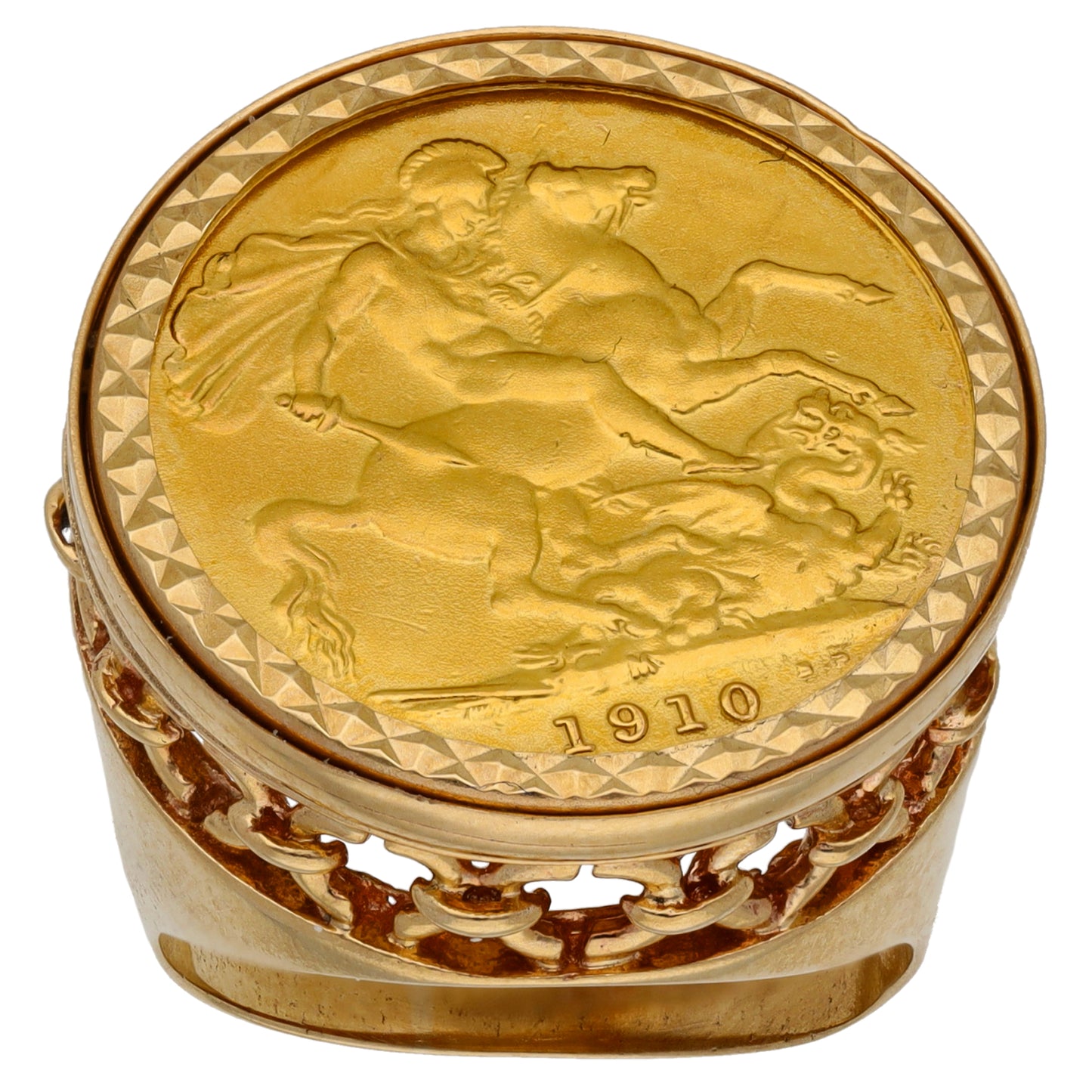 9ct Gold Full Sovereign Coin Ring Size Q