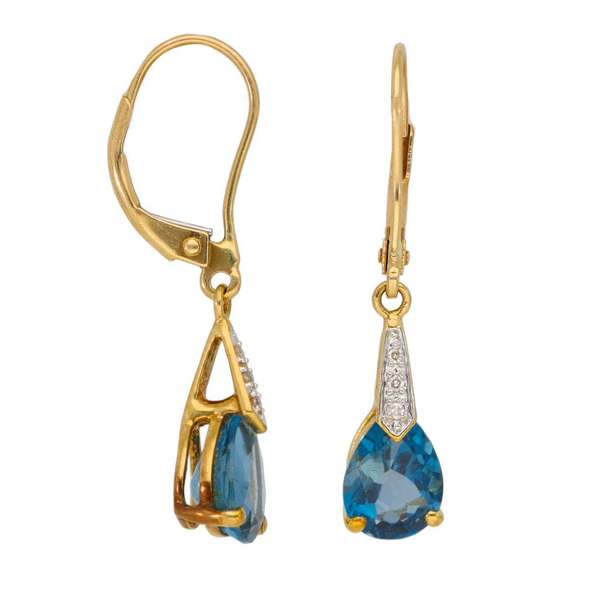 9ct Gold Topaz & 0.03ct Diamond Drop Earrings
