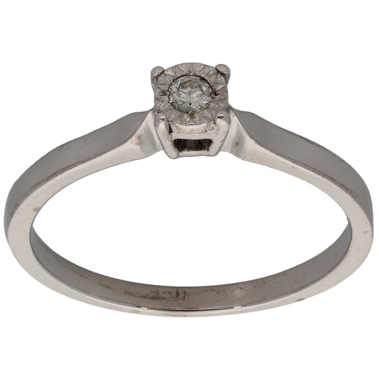 9ct White Gold 0.05ct Diamond Solitaire Ring Size N