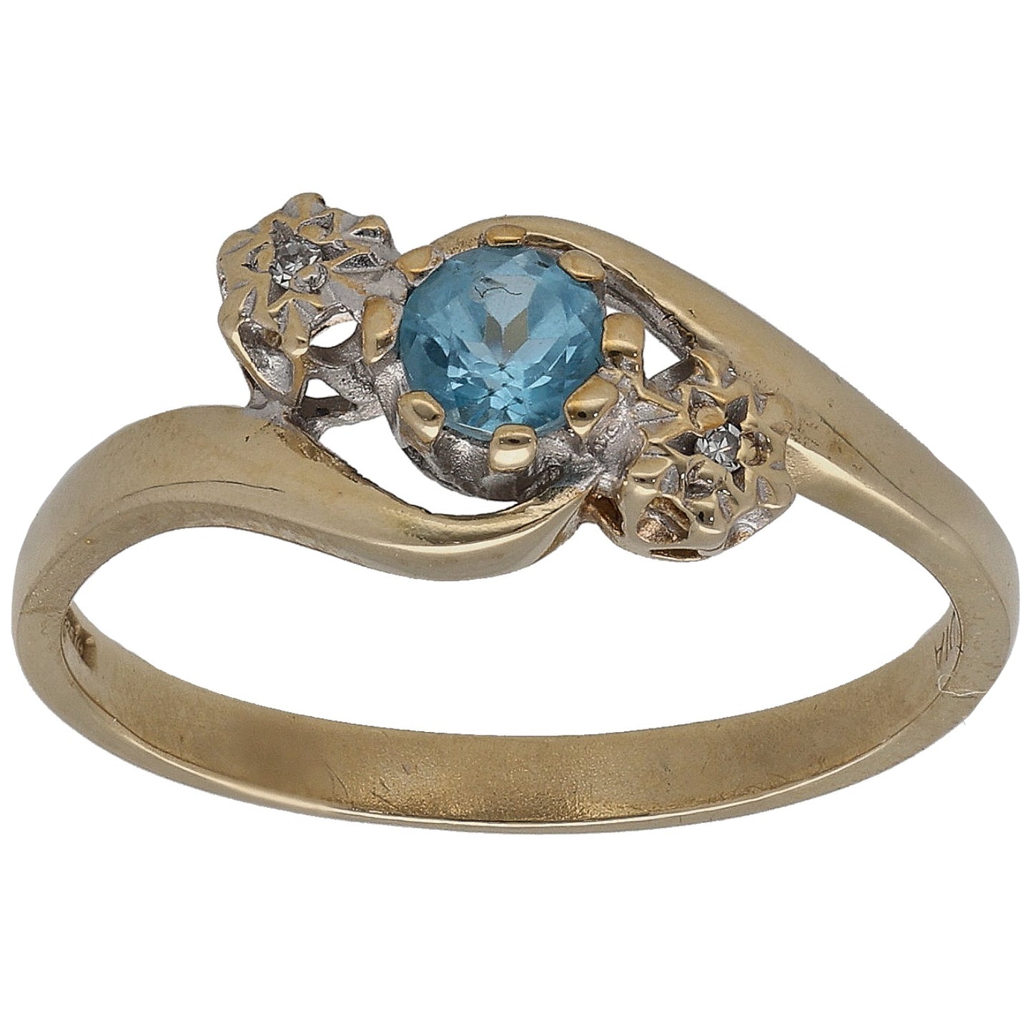 9ct Gold Topaz & 0.01ct Diamond Trilogy Ring Size O