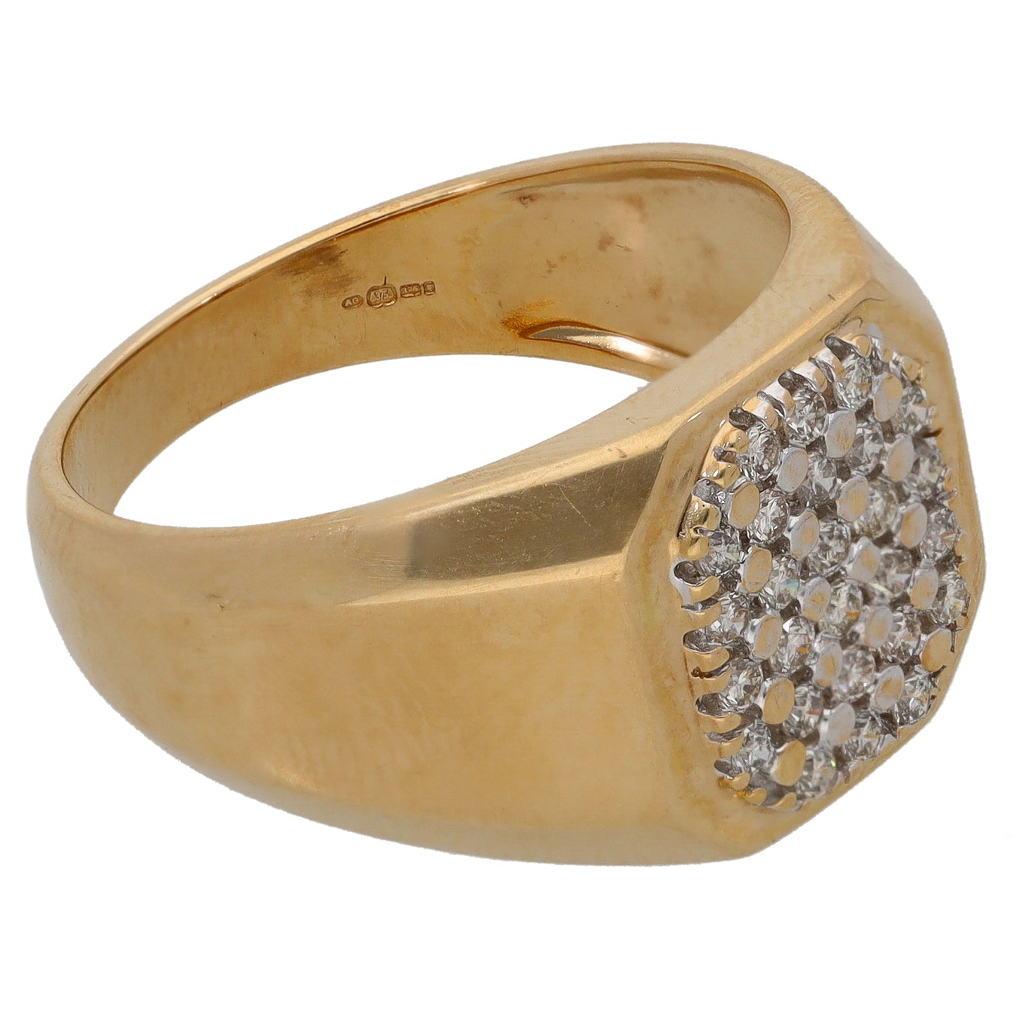 9ct Gold 0.78ct Diamond Patterned Signet Ring Size U
