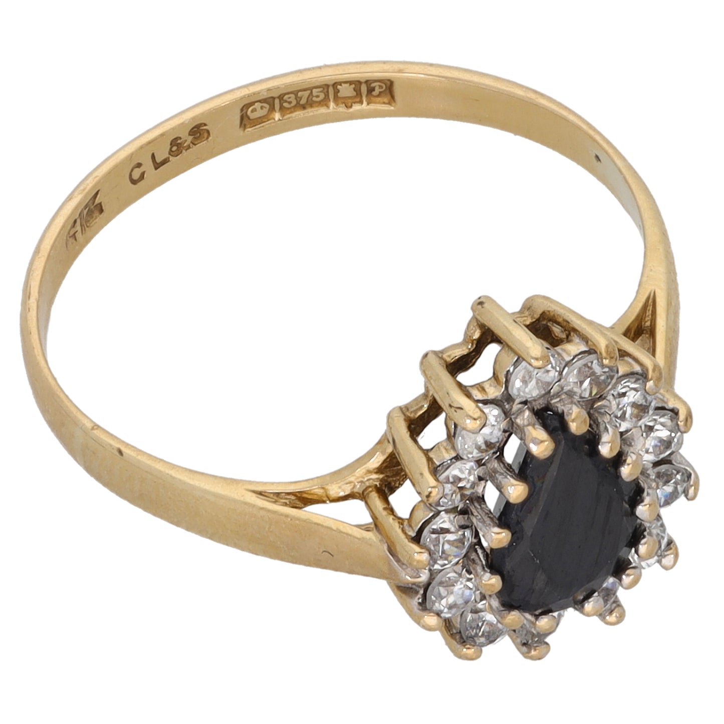 9ct Gold Sapphire & Cubic Zirconia Dress/Cocktail Ring Size N