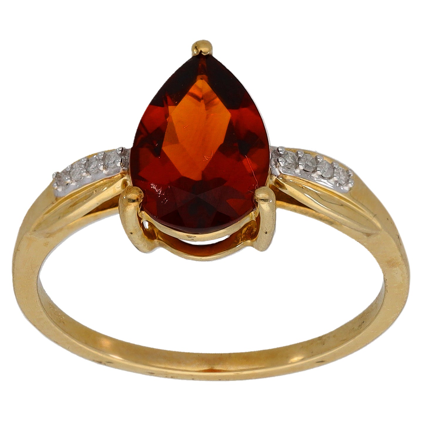 9ct Gold Citrine & 0.04ct Round Diamond Single Stone Ring With Accents Size N
