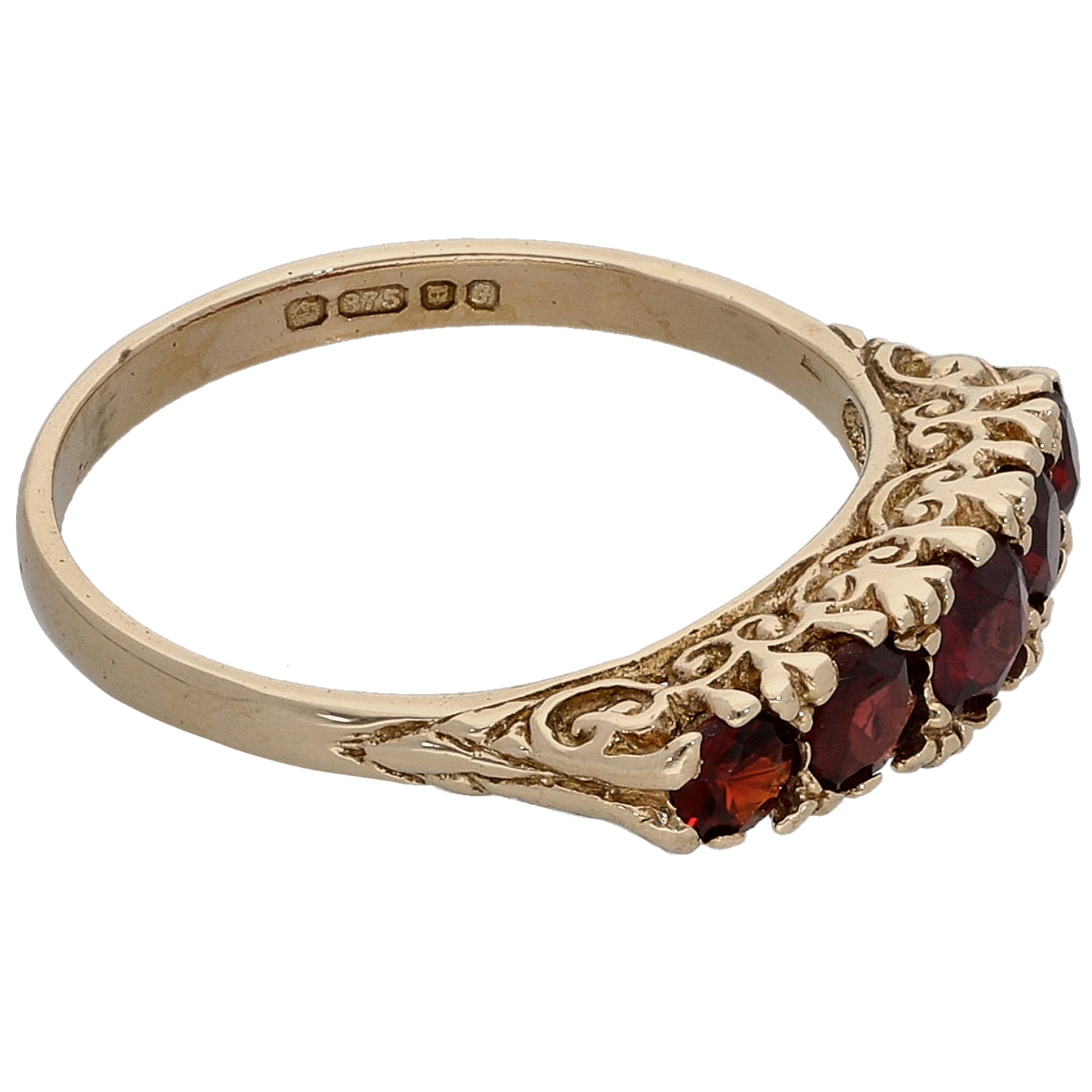 9ct Gold Garnet Half Eternity Ring Size P