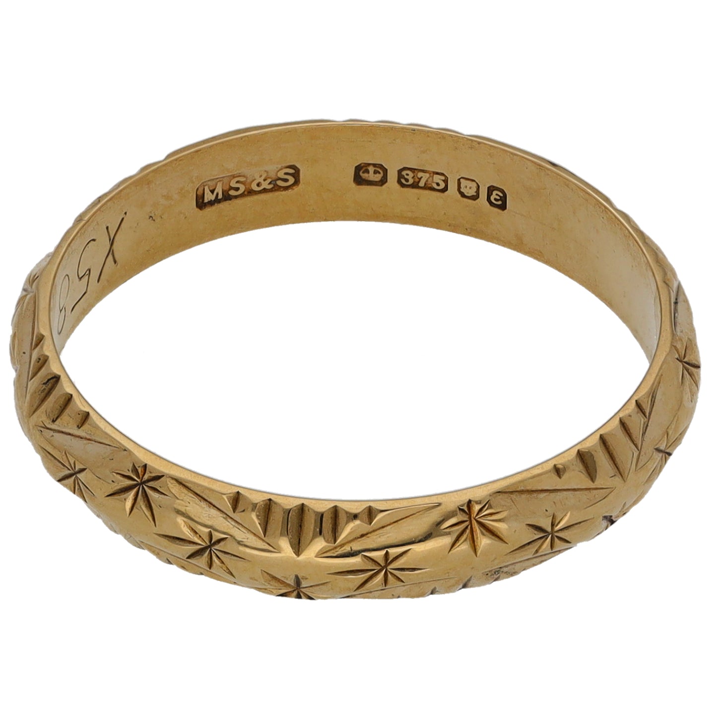 9ct Gold Patterned Wedding Ring Size P