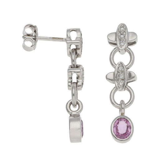 18ct White Gold Sapphire & 0.12ct Diamond Drop Earrings