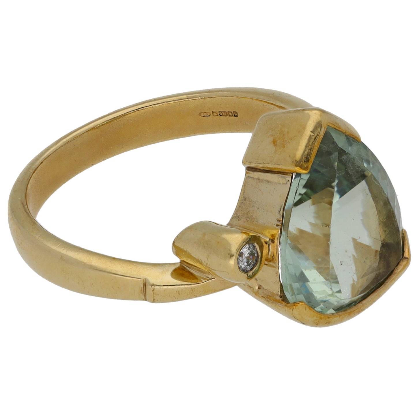 9ct Gold Green Quartz & 0.06ct Diamond Dress/Cocktail Ring Size O