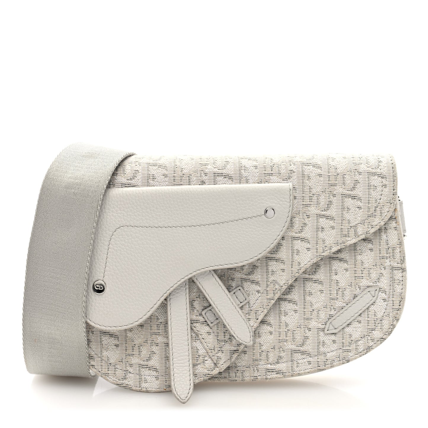 Christian Dior Saddle Oblique Coated Canvas Bag - White & Grey
