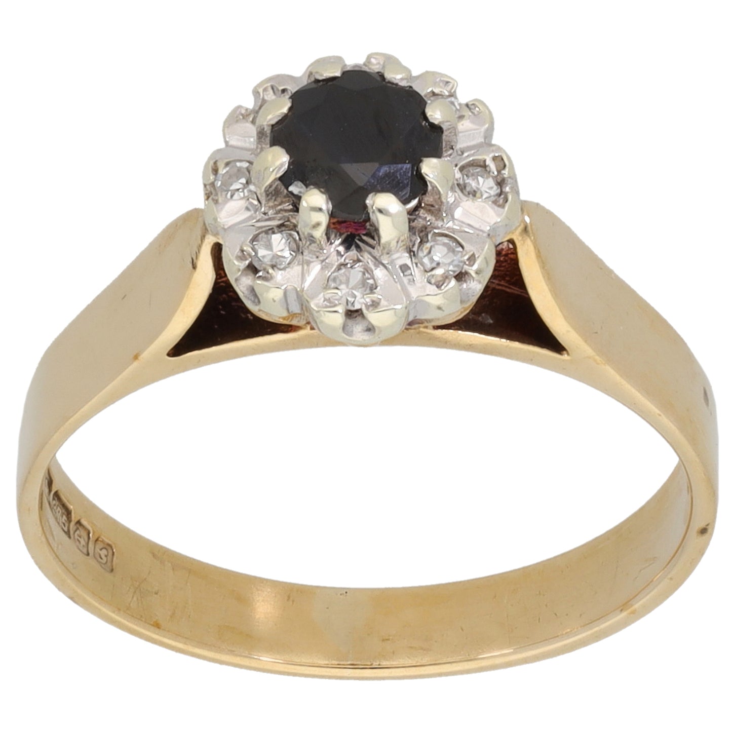 9ct Gold Sapphire & 0.08ct Diamond Dress/Cocktail Ring Size M