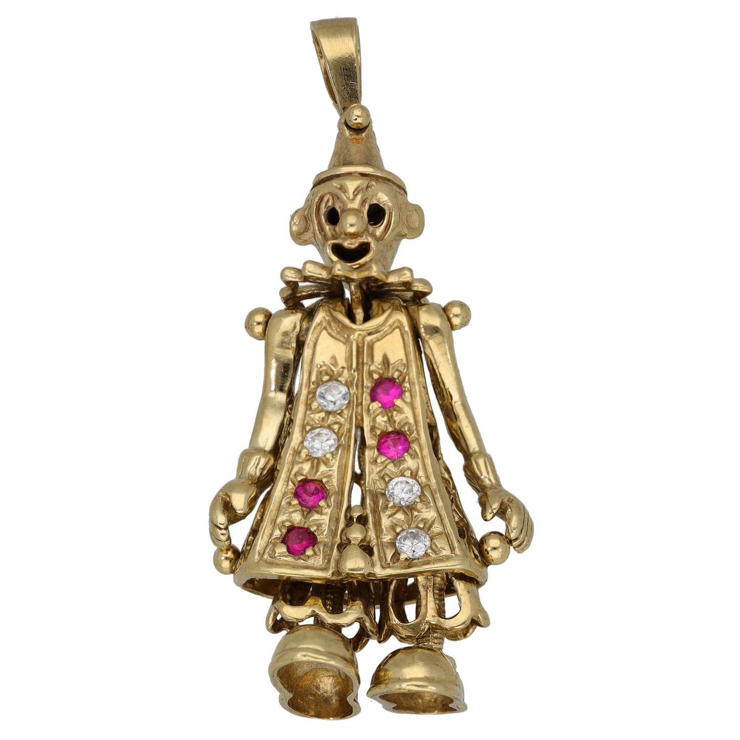 9ct Gold Man Made Ruby & Cubic Zirconia Clown Pendant
