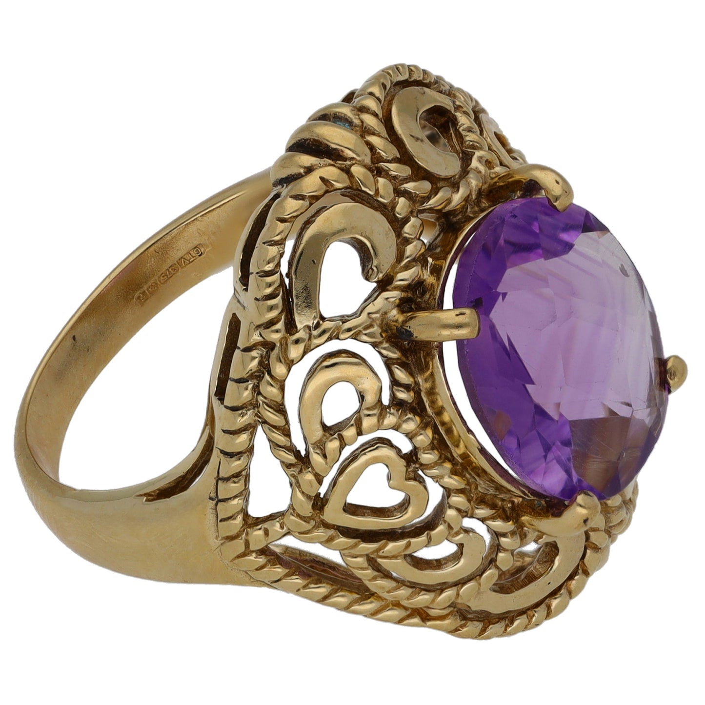 9ct Gold Amethyst Single Stone Ring Size N