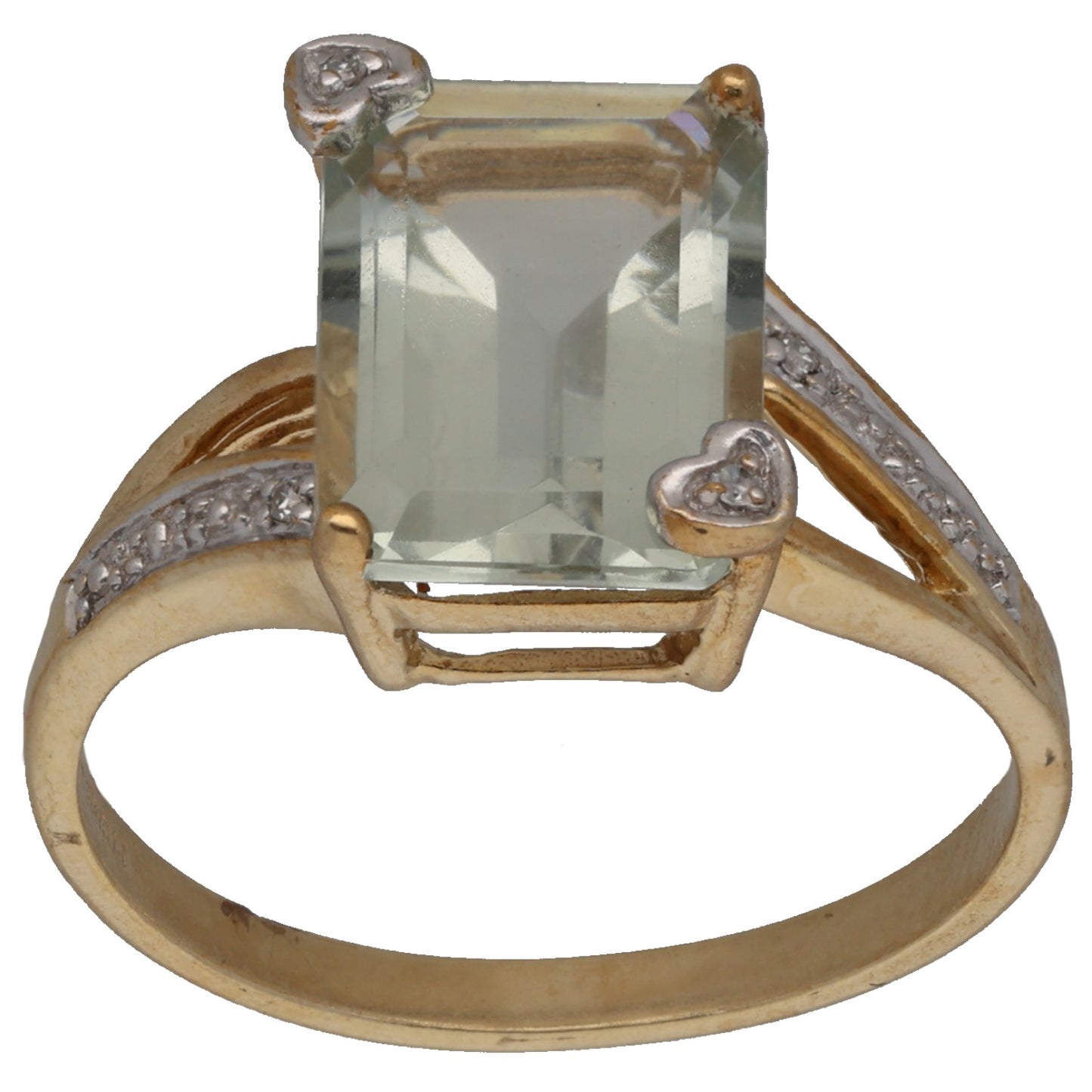 9ct Gold Quartz & 0.02ct Diamond Dress/Cocktail Ring Size N