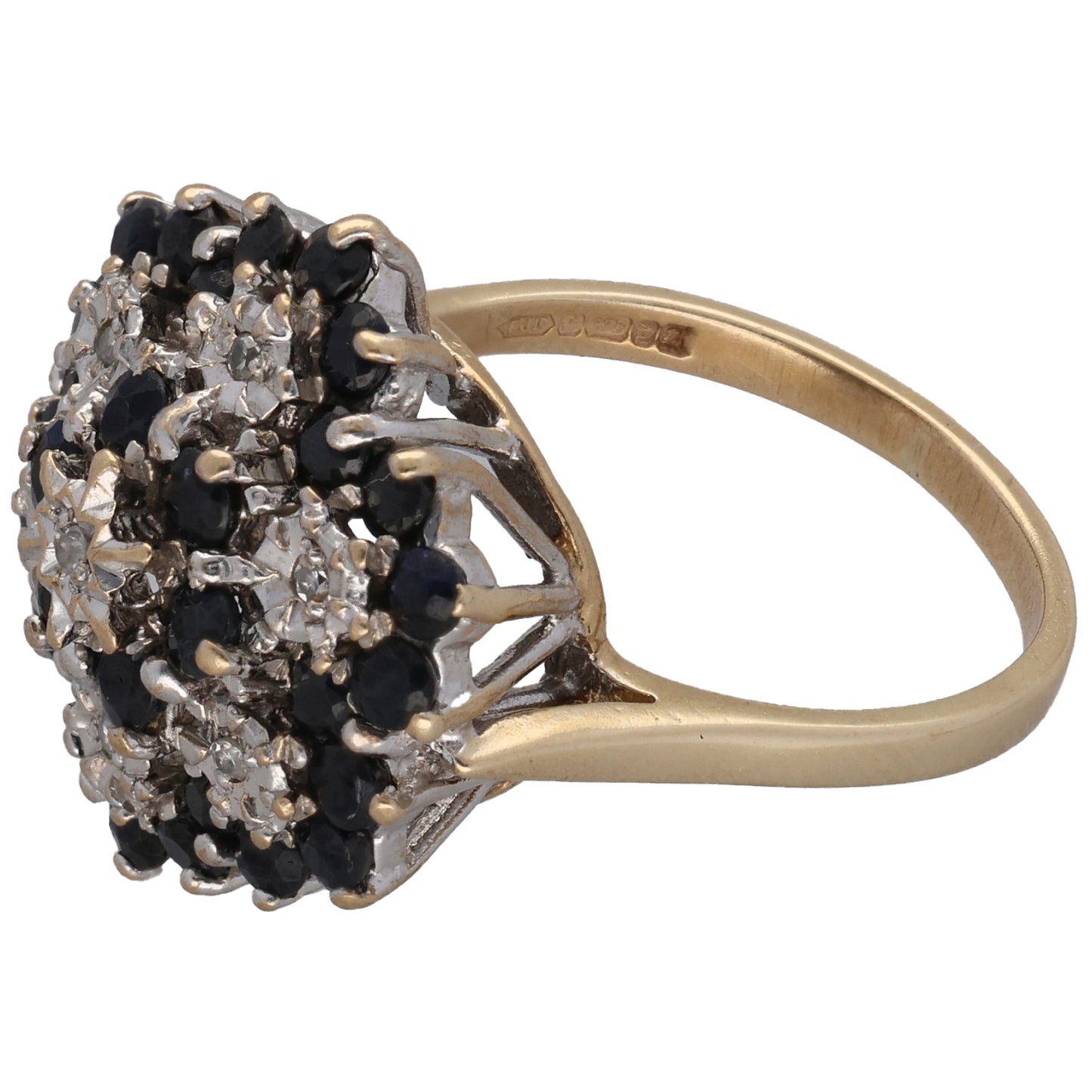 9ct Gold Sapphire & 0.035ct Diamond Dress/Cocktail Ring Size K