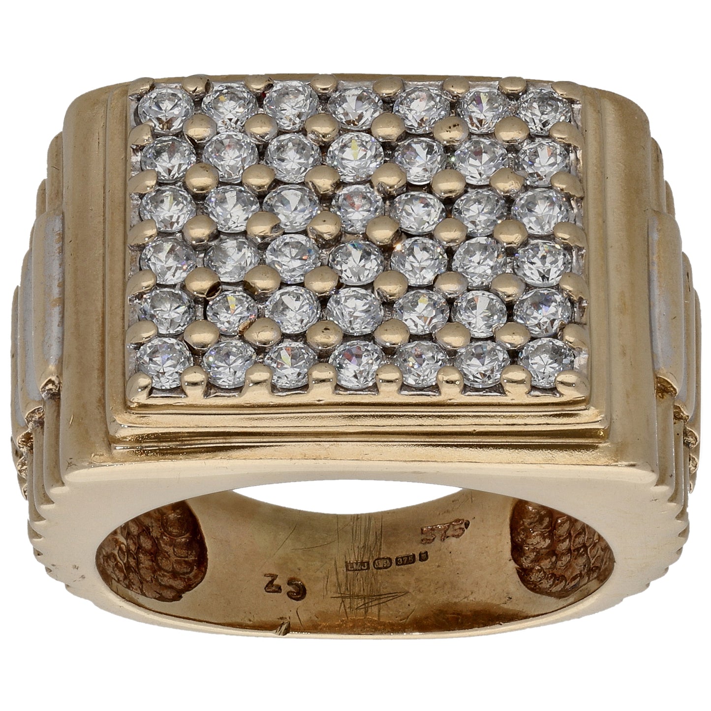 9ct Gold Cubic Zirconia Patterned Signet Ring Size V