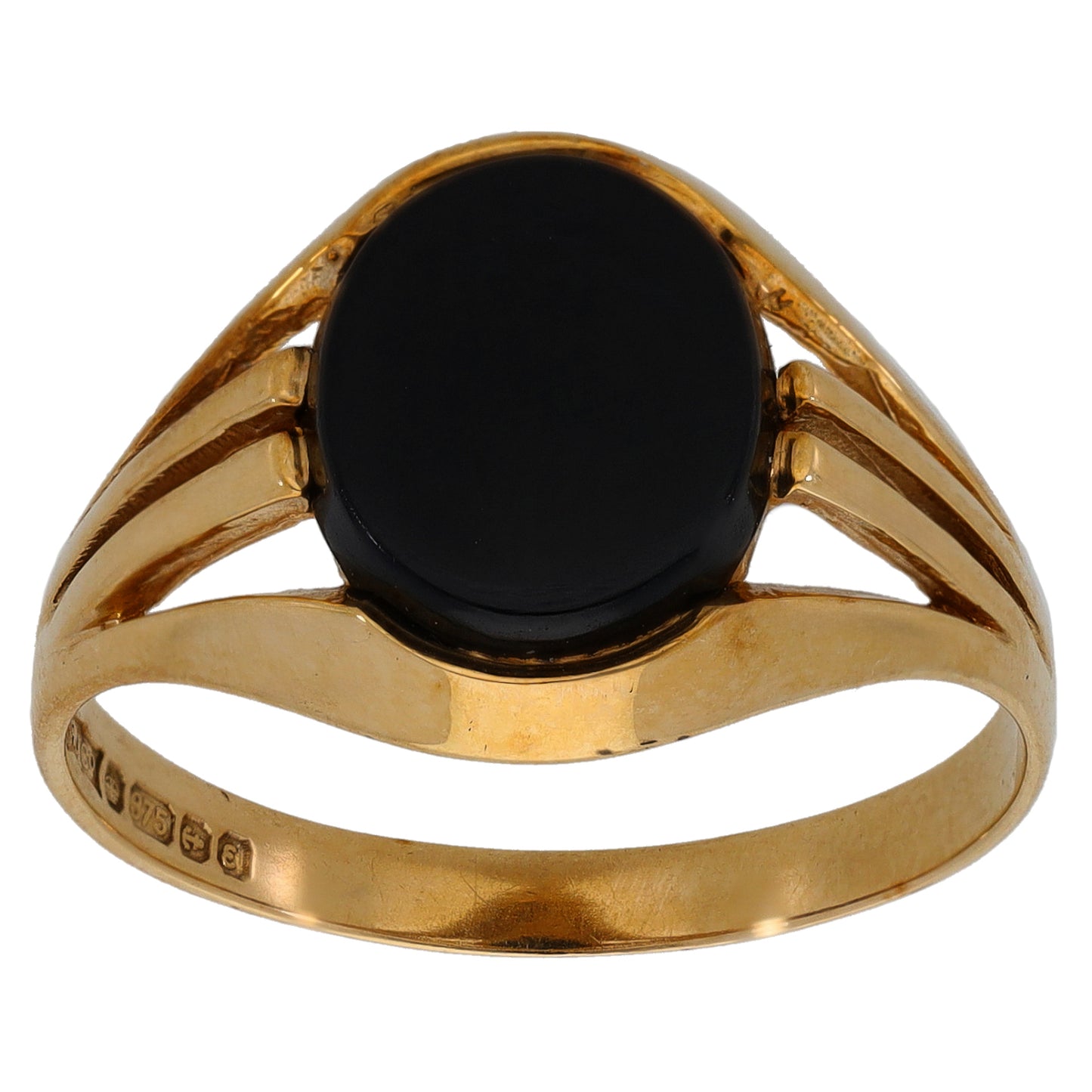 9ct Gold Onyx Patterned Signet Ring Size V
