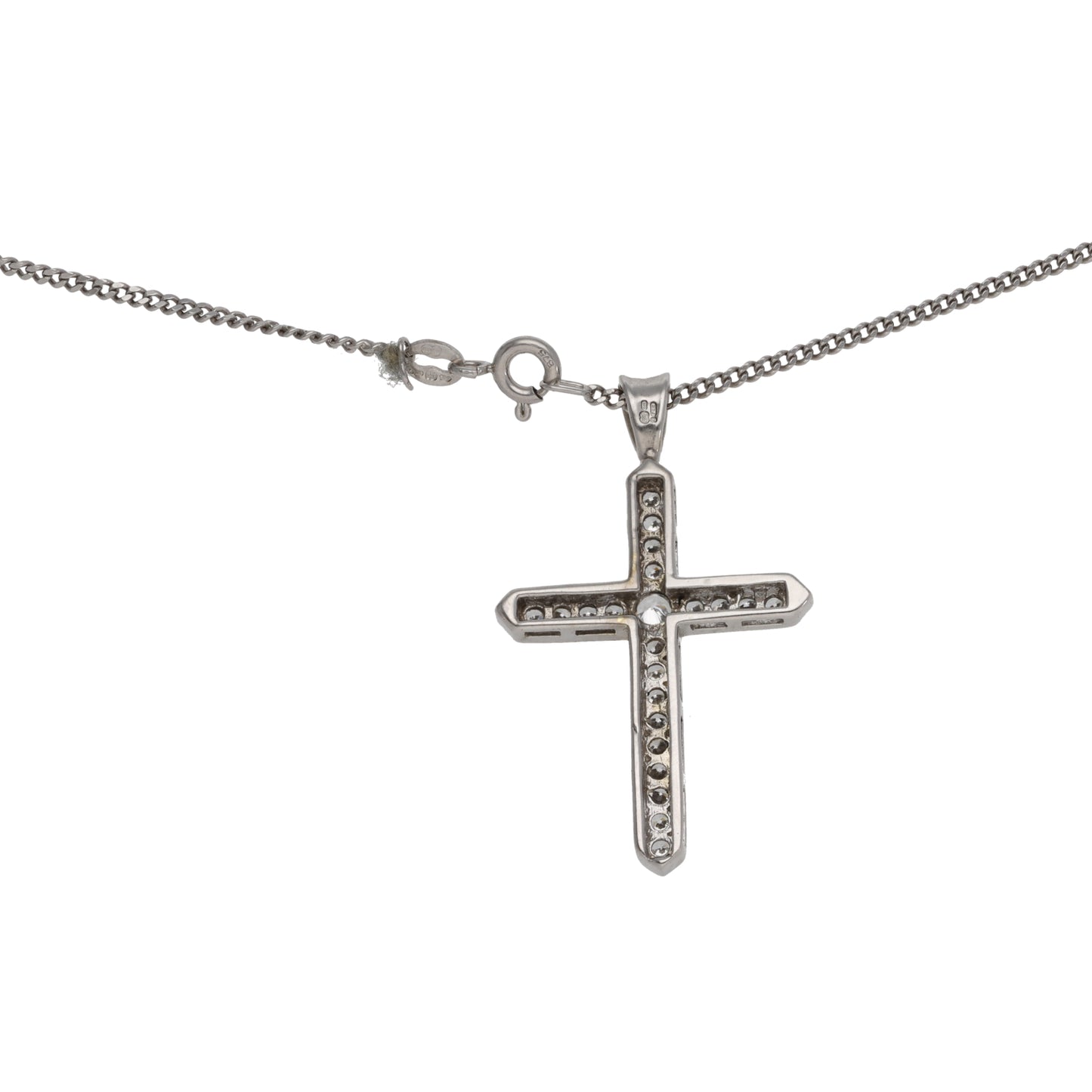 9ct White Gold Cubic Zirconia Cross Pendant With Chain