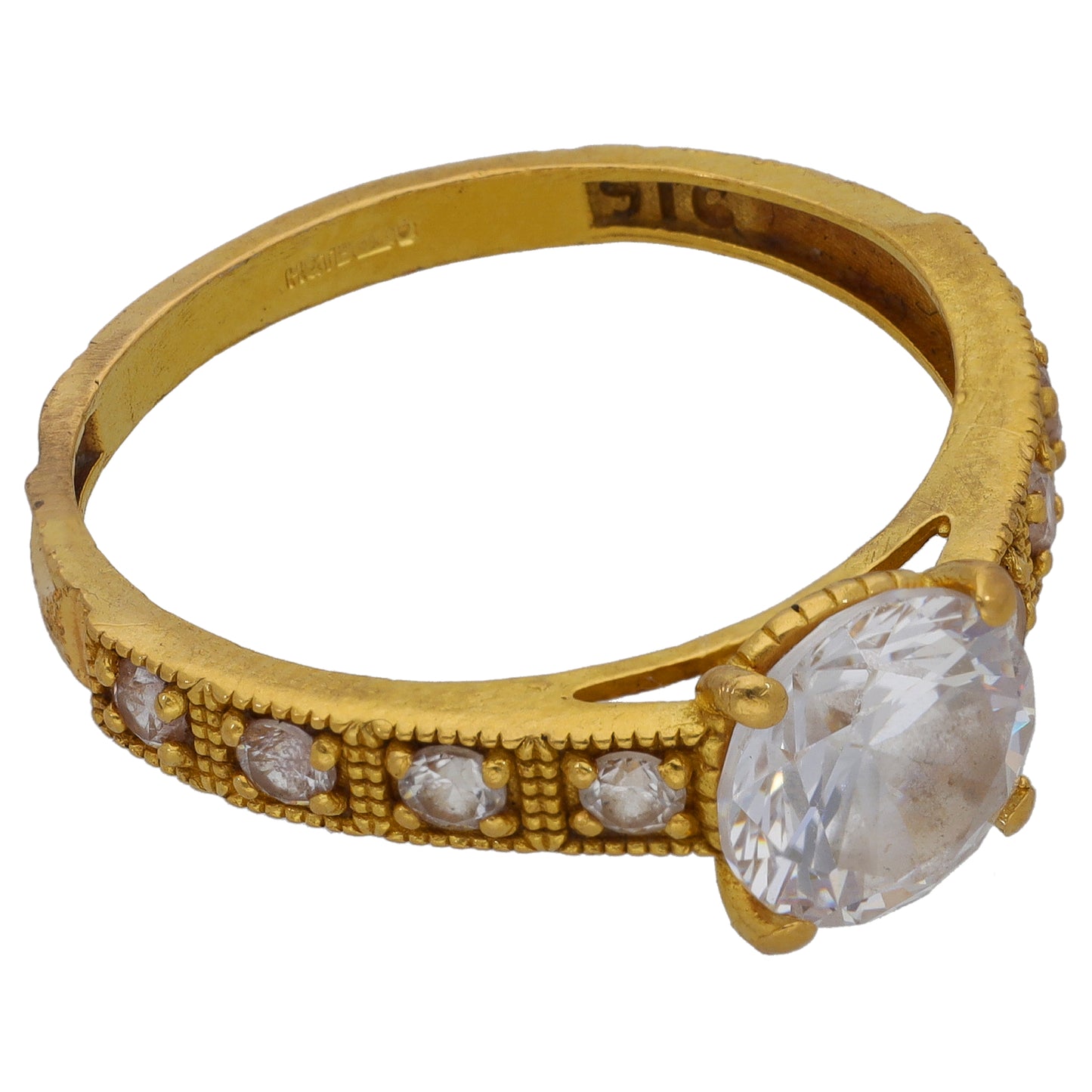 22ct Gold Cubic Zirconia Single Stone Ring With Accents Size L