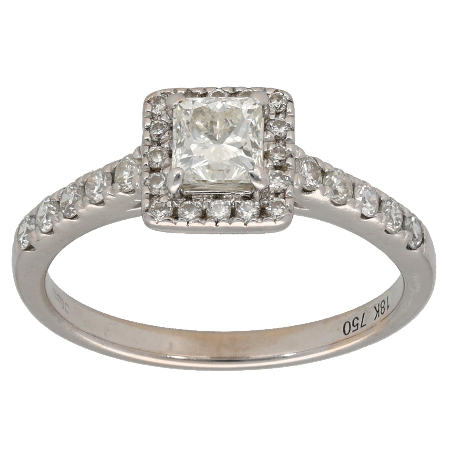 18ct White Gold 0.60ct Diamond Halo Ring Size L