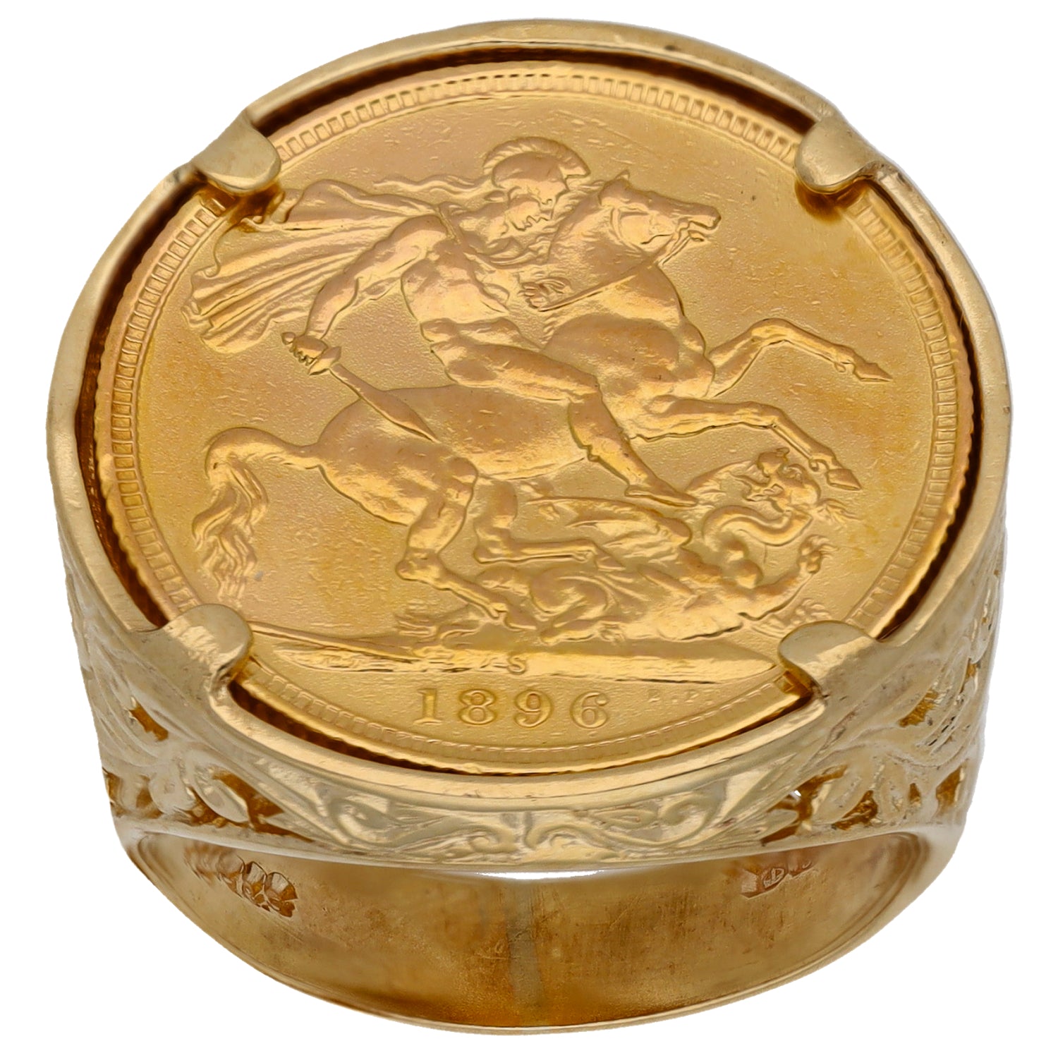 9ct Gold Full Sovereign Coin Ring Size S | H&T