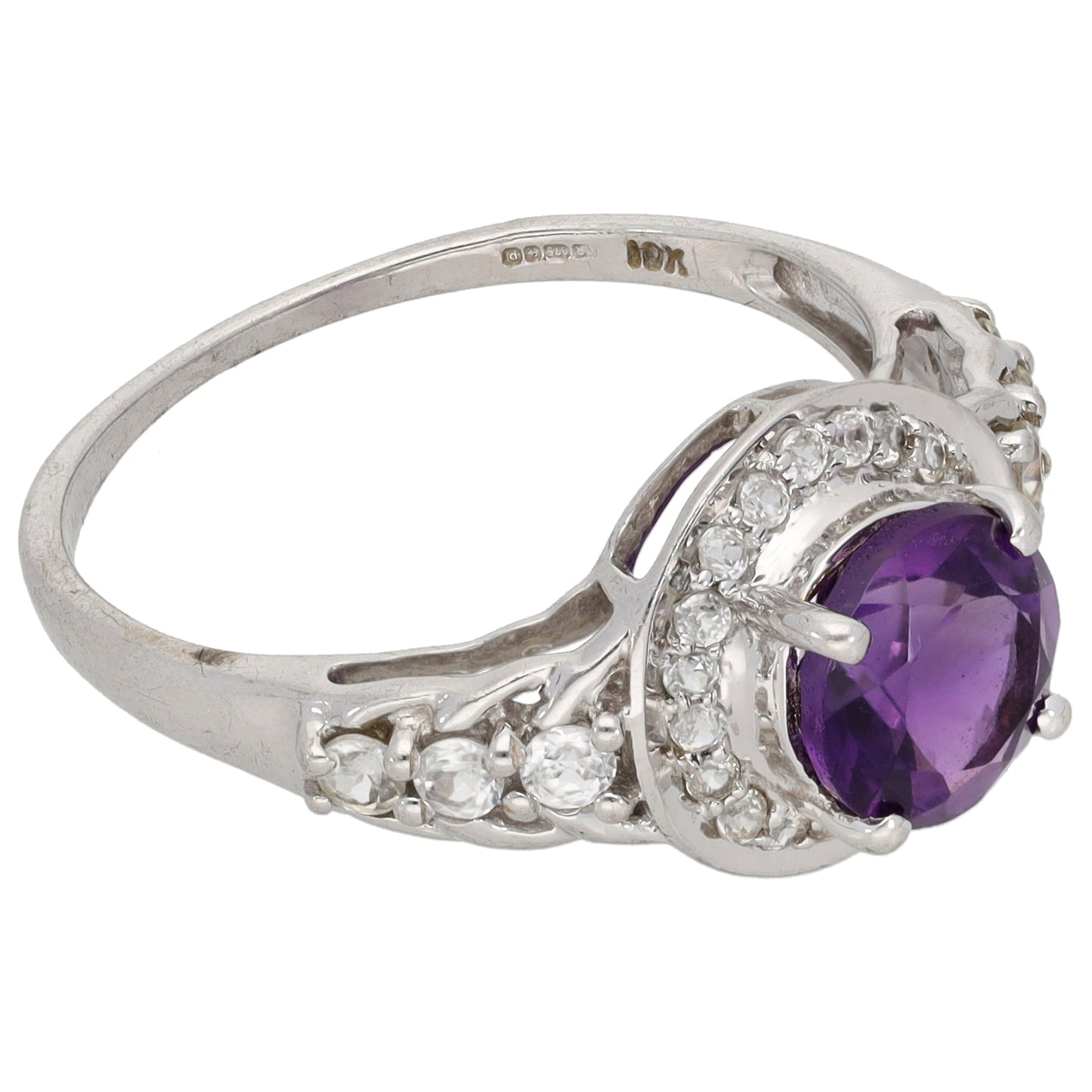 9ct White Gold Amethyst & Quartz Dress/Cocktail Ring Size P