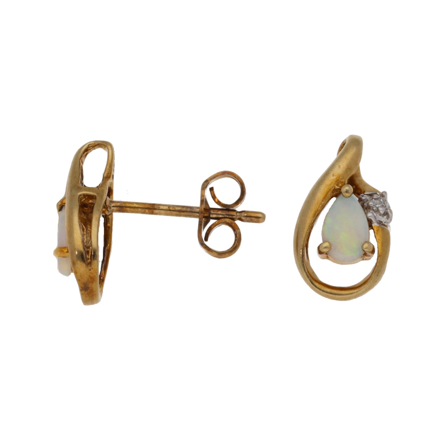 9ct Gold Opal & 0.01ct Diamond Stud Earrings