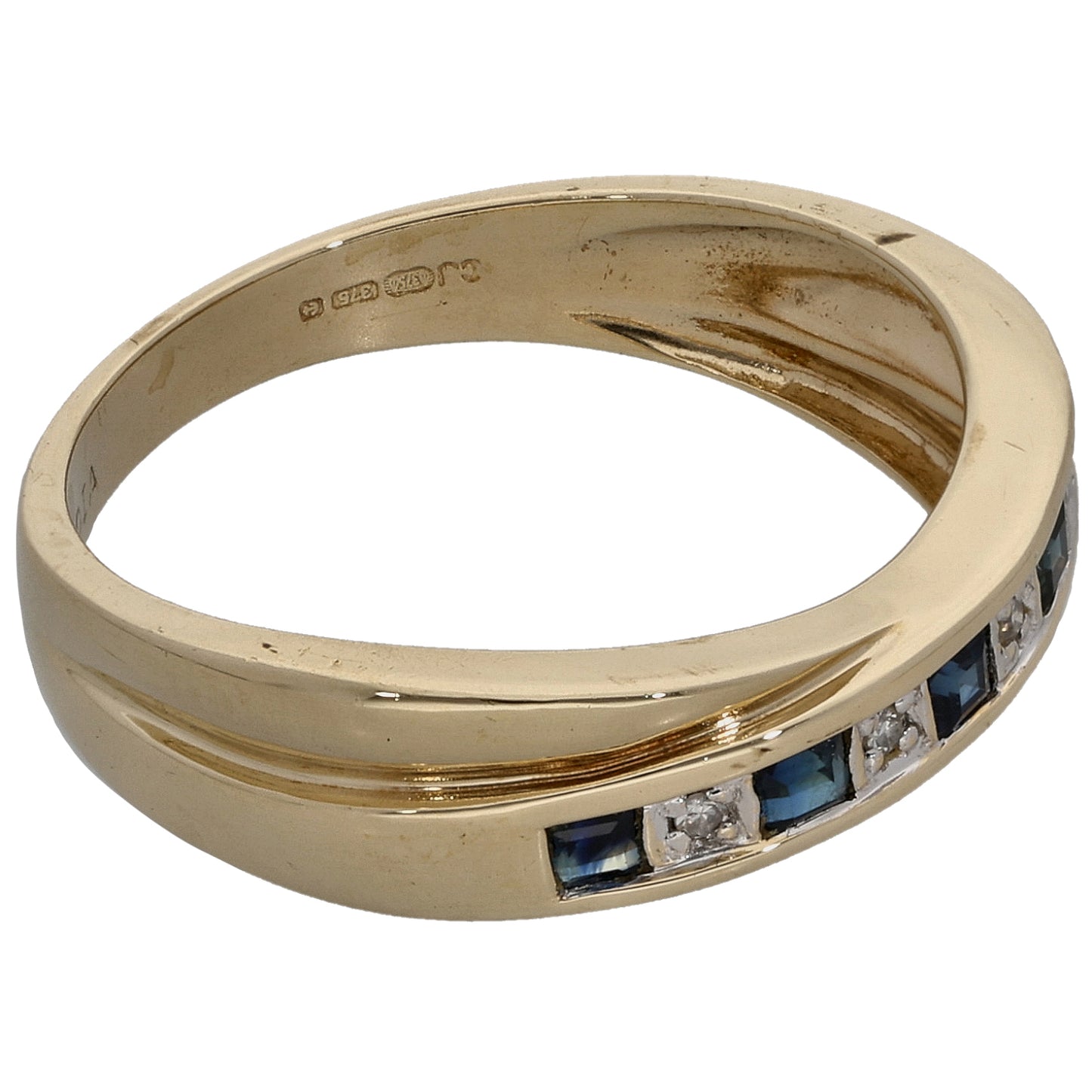 9ct Gold Sapphire & 0.04ct Diamond Half Eternity Ring Size M