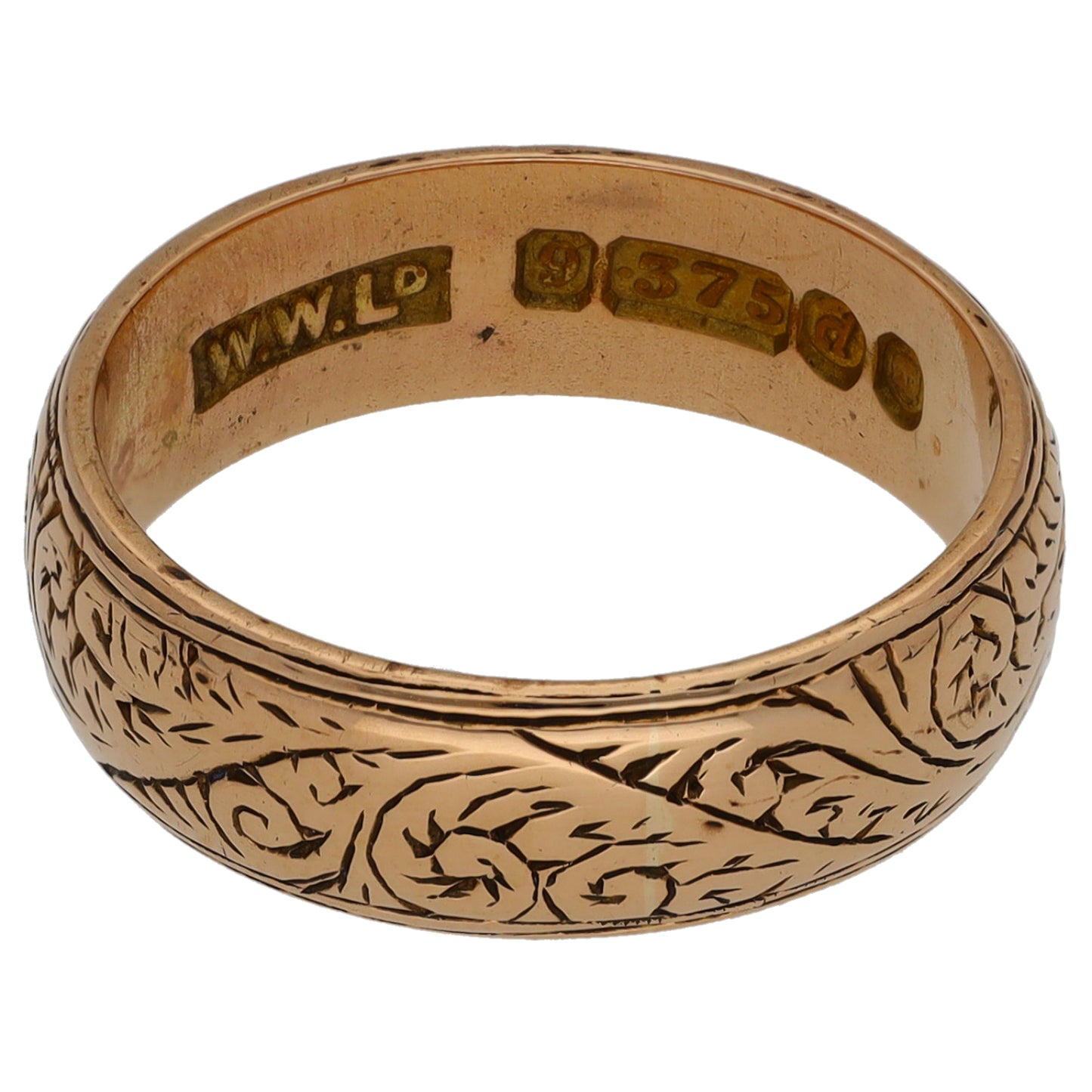 9ct Gold Patterned Wedding Ring Size L