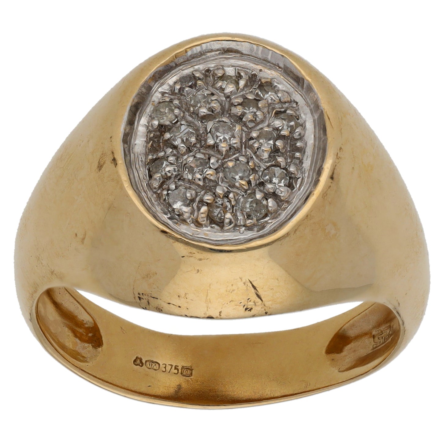 9ct Gold 0.25ct Diamond Plain Signet Ring Size S