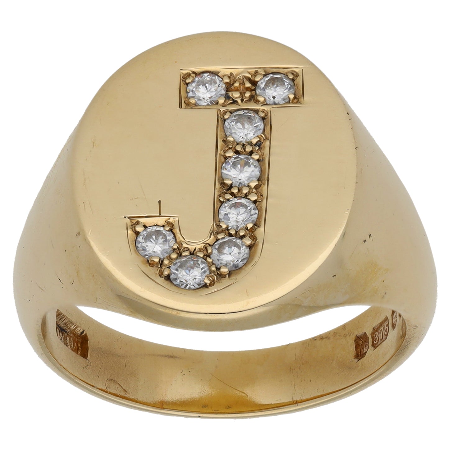 9ct Gold Cubic Zirconia Initial 'J' Signet Ring Size W