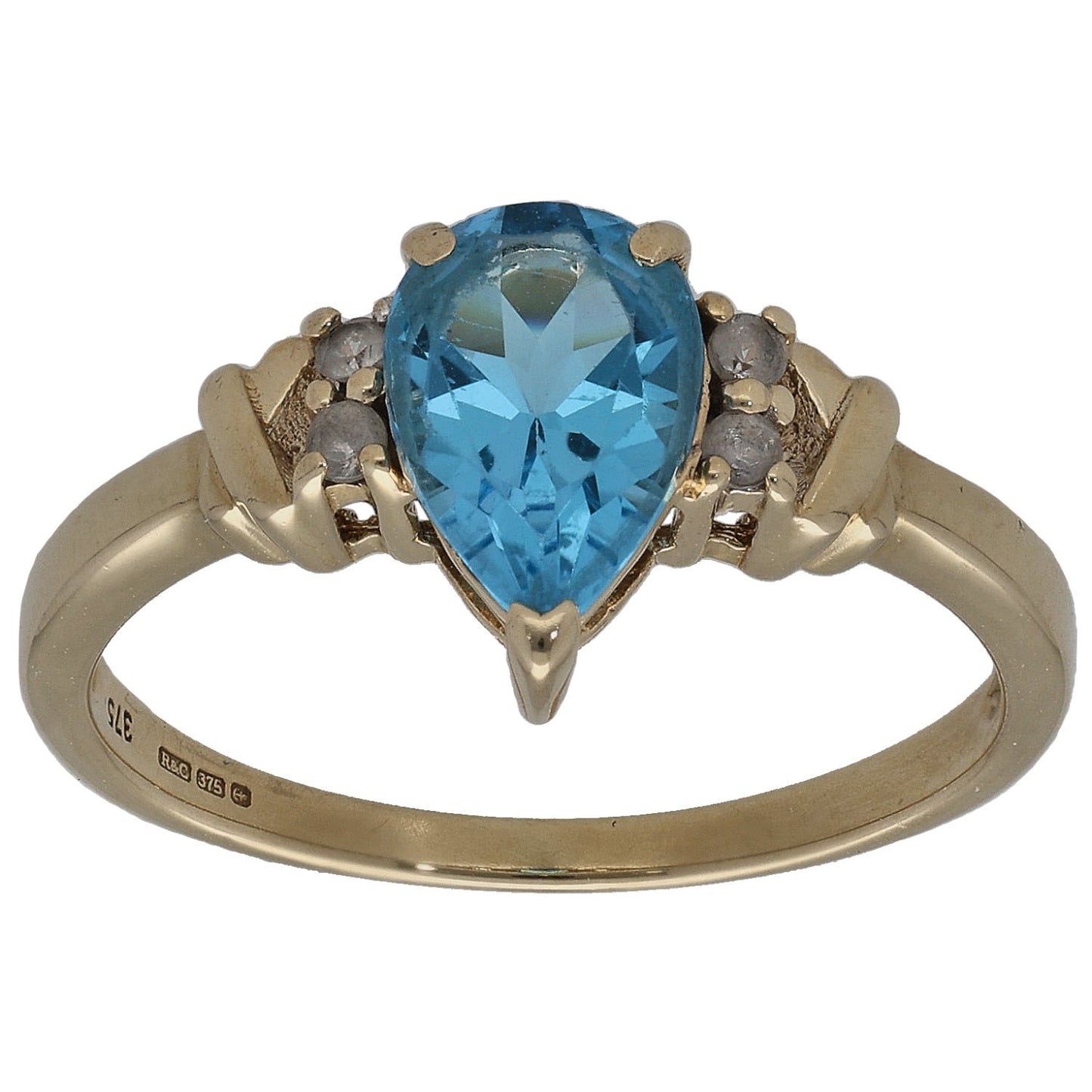9ct Gold Topaz & Imitation Gems Single Stone Ring With Accents Size N