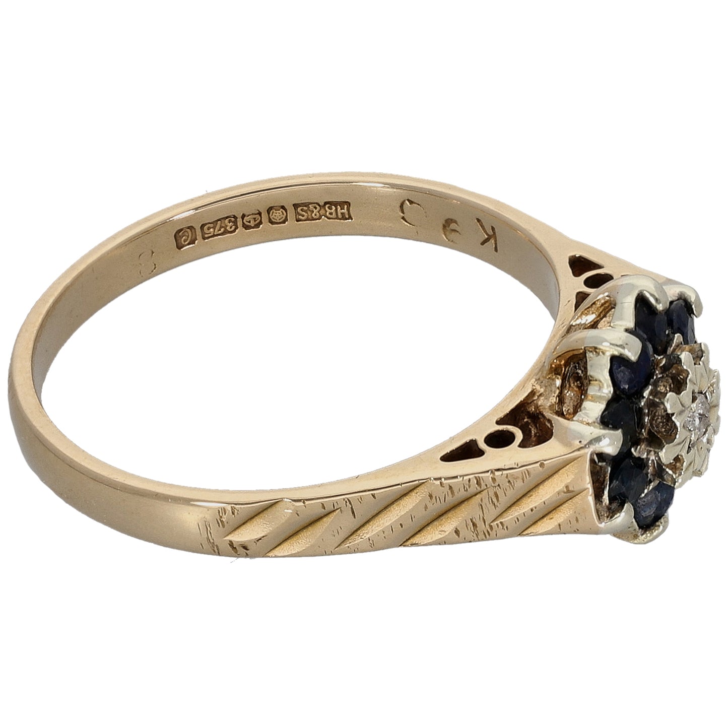 9ct Gold 0.02ct Diamond & Sapphire Dress/Cocktail Ring Size Q