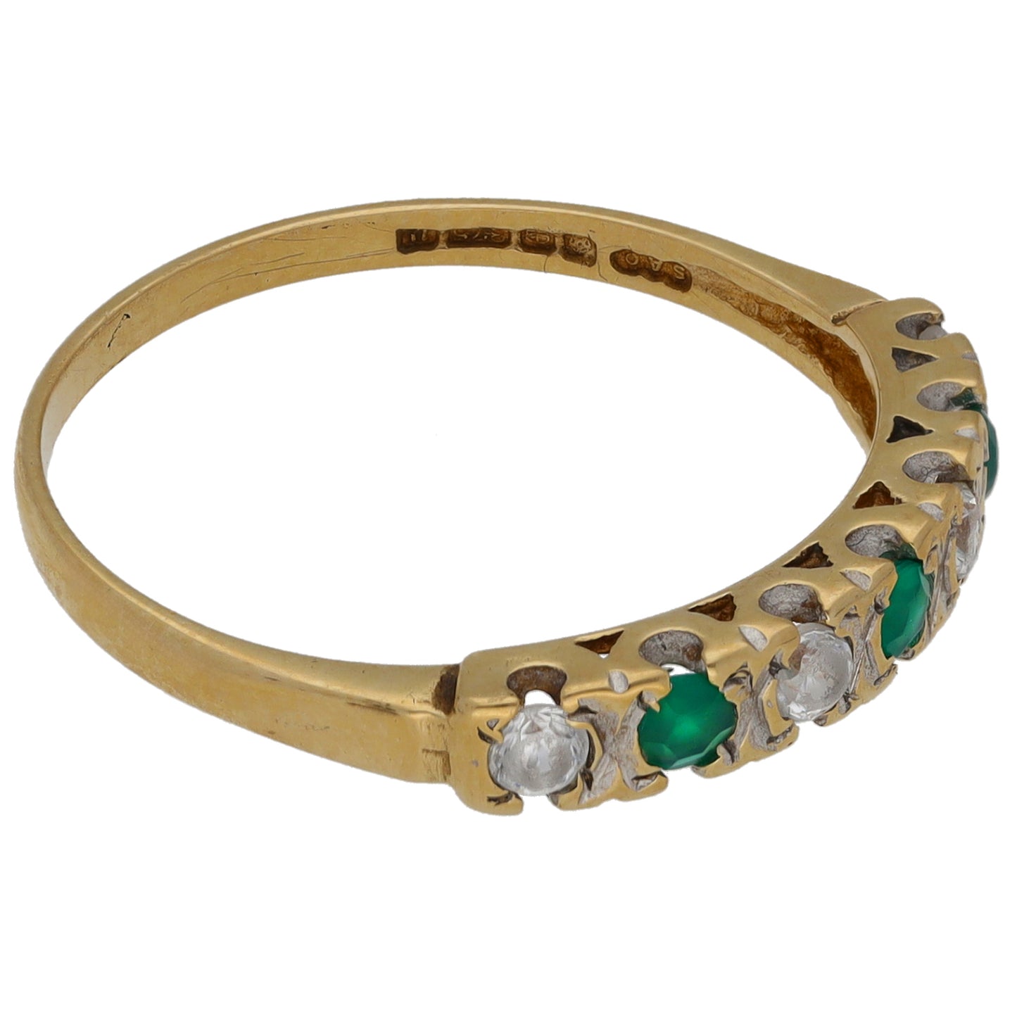 9ct Gold Agate & Cubic Zirconia Half Eternity Ring Size R