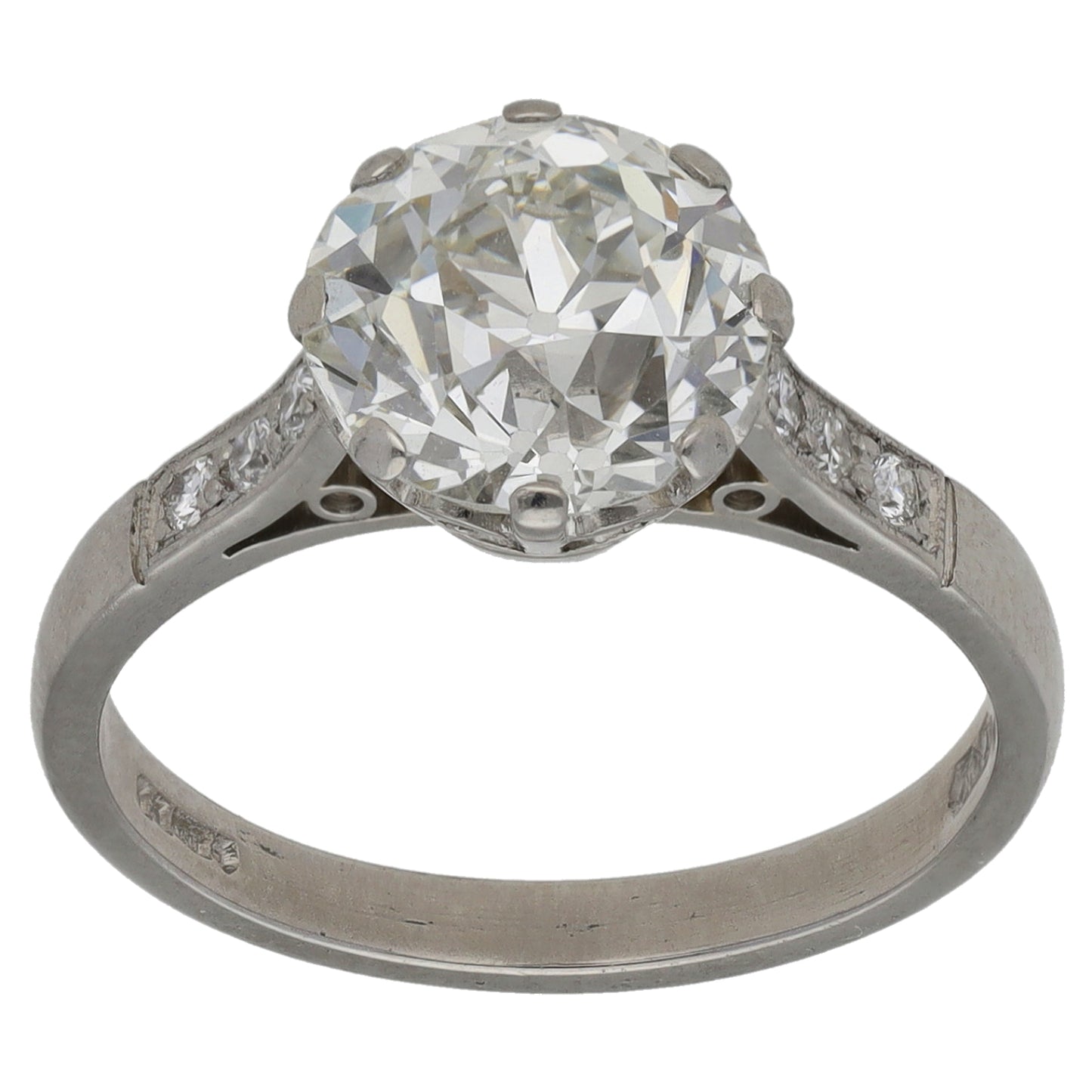 Platinum 2.77ct Diamond Solitaire Ring With Accent Stones Size M