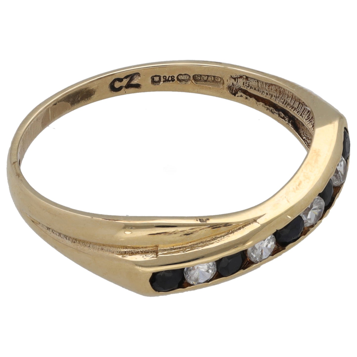 9ct Gold Sapphire & Cubic Zirconia Half Eternity Ring Size Q