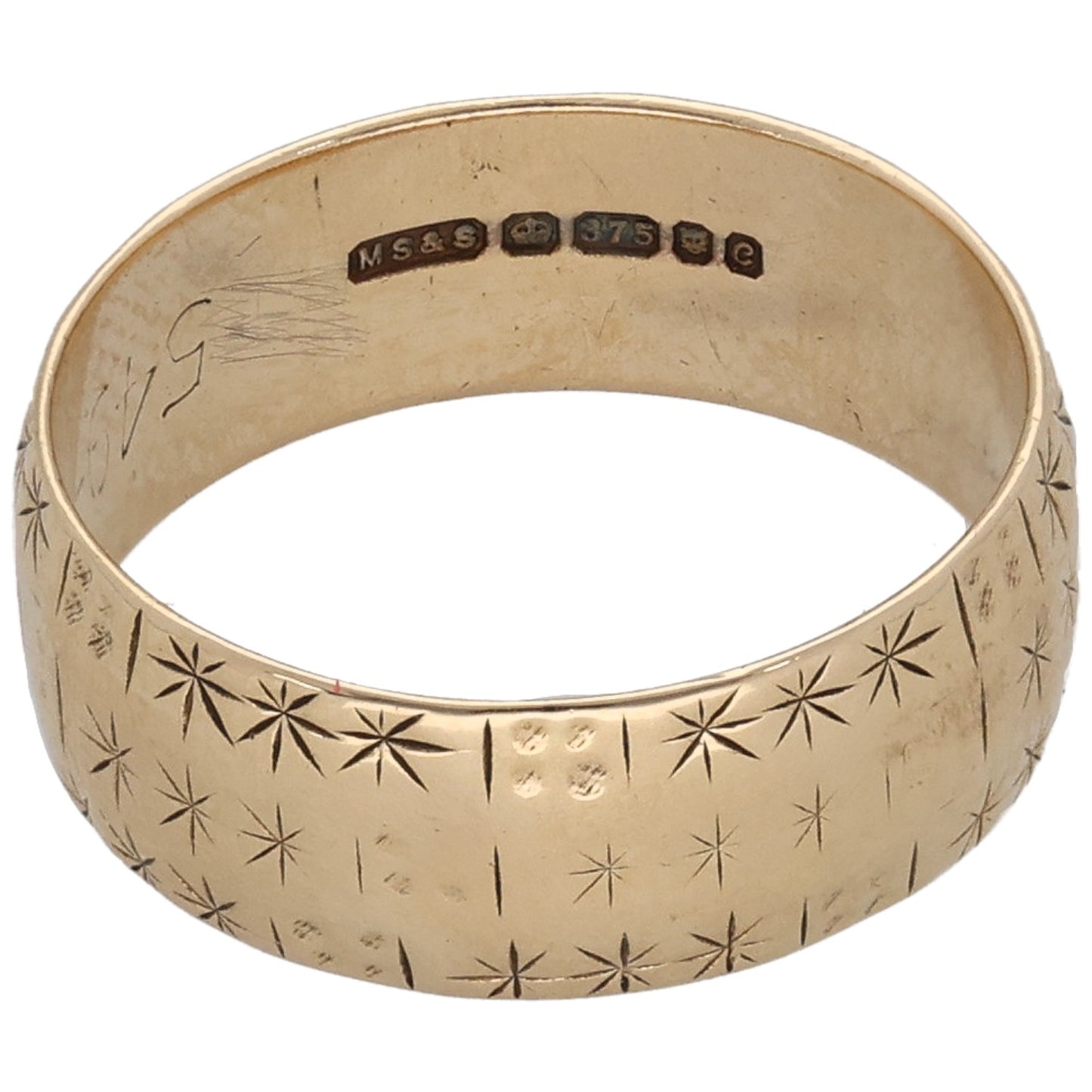 9ct Gold Patterned Wedding Ring Size M