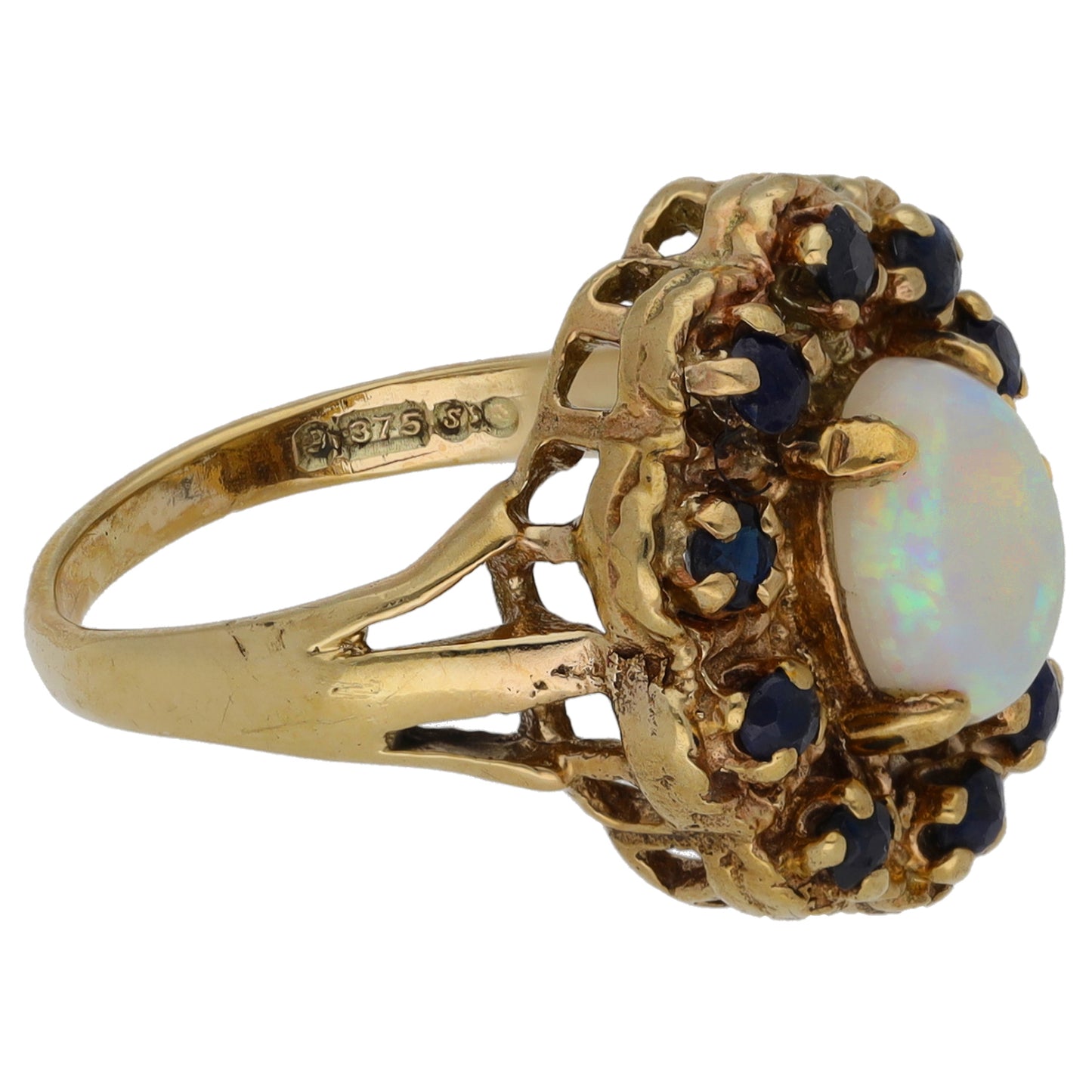 9ct Gold Opal & Sapphire Dress/Cocktail Ring Size K
