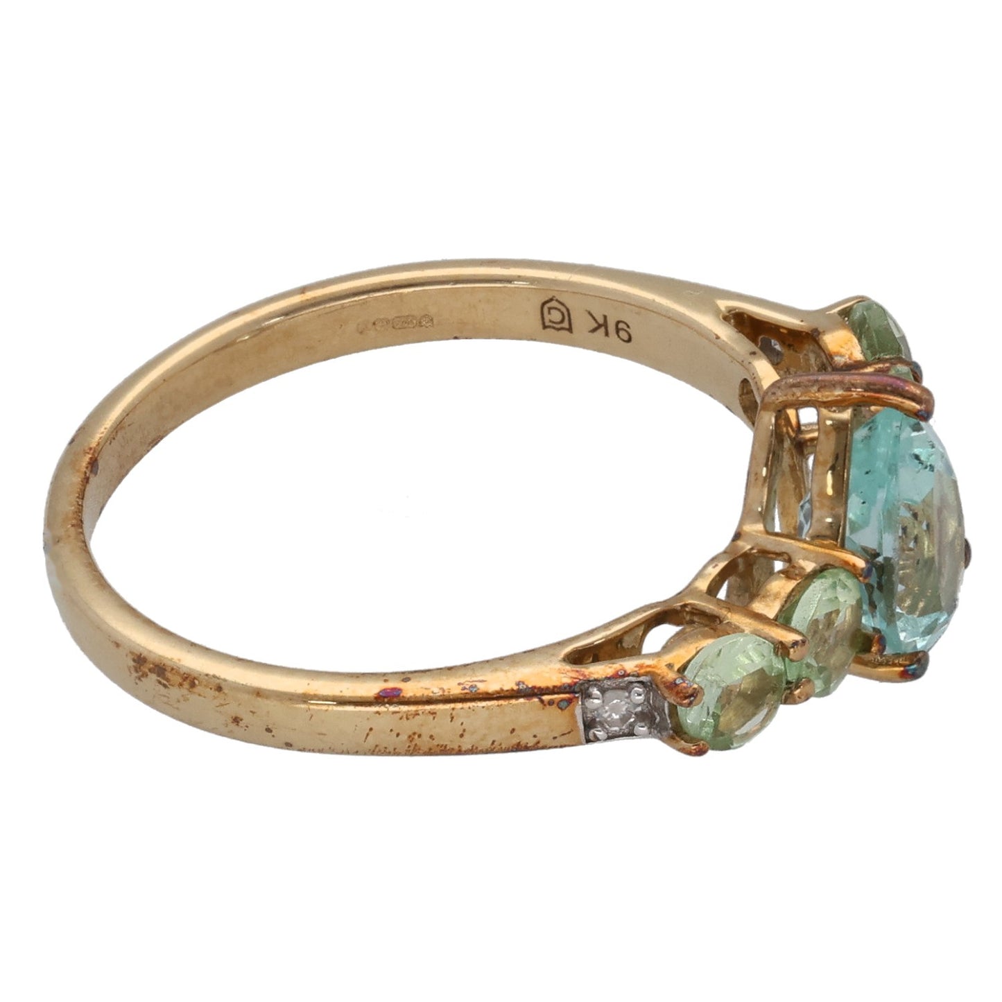 9ct Gold Aquamarin, Garnet & 0.01ct Diamond Dress/Cocktail Ring Size L