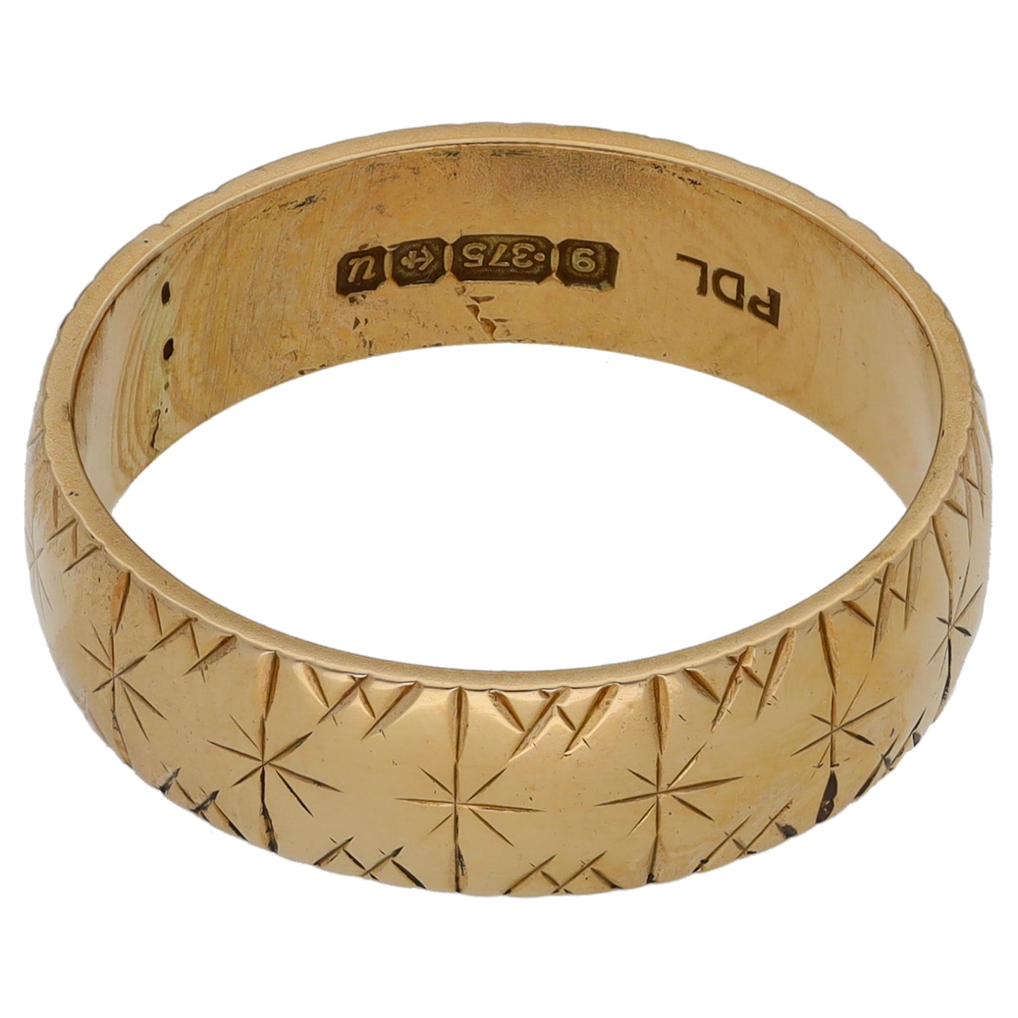 9ct Gold Patterned Wedding Ring Size P