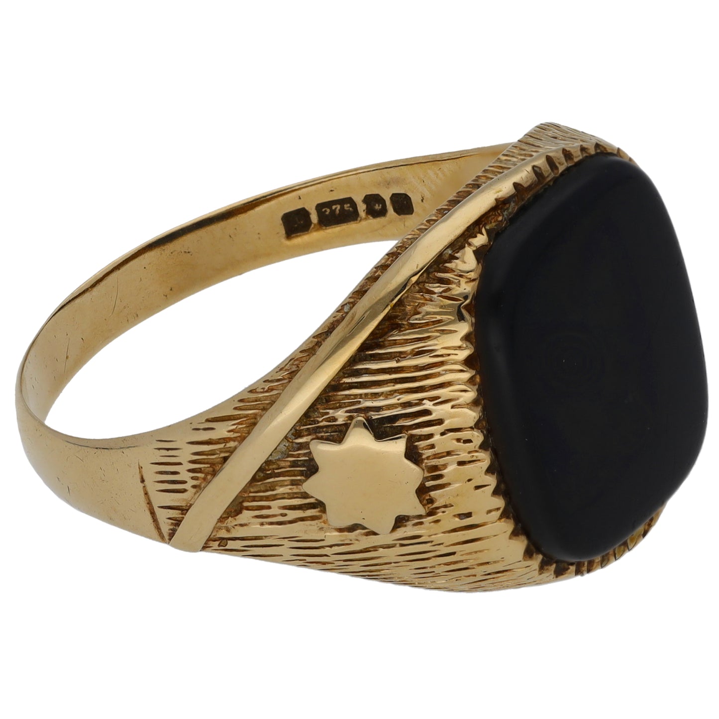 9ct Gold Onyx Patterned Signet Ring Size V