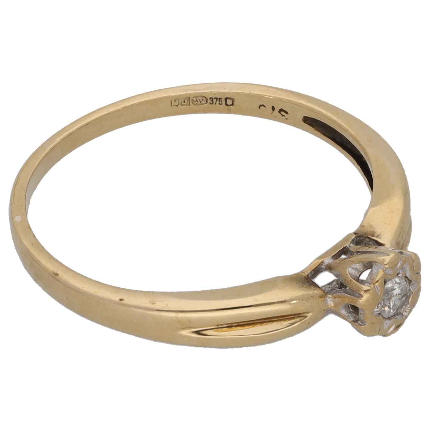 9ct Gold 0.08ct Diamond Solitaire Ring Size O