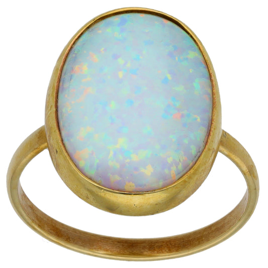 9ct Gold Man Made Opal Single Stone Ring Size S