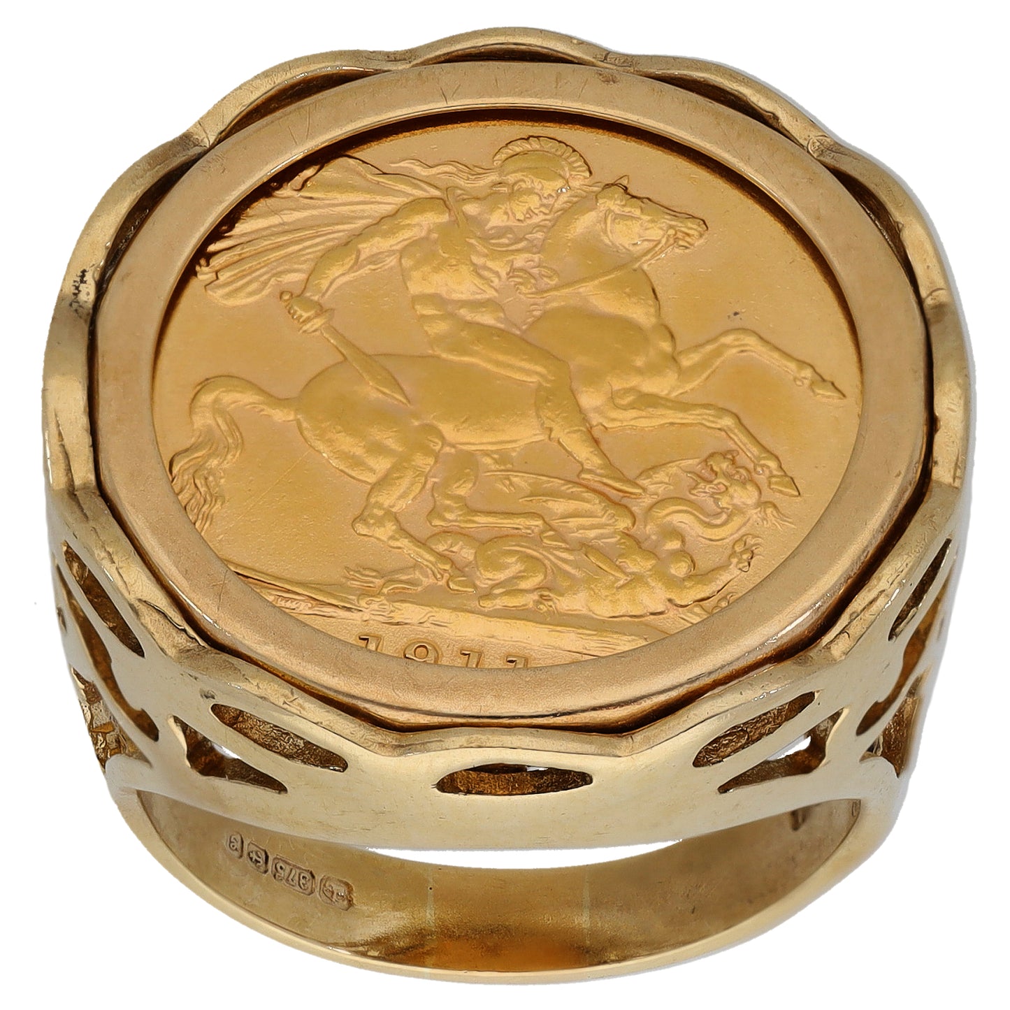 9ct Gold Full Sovereign Coin Ring Size T